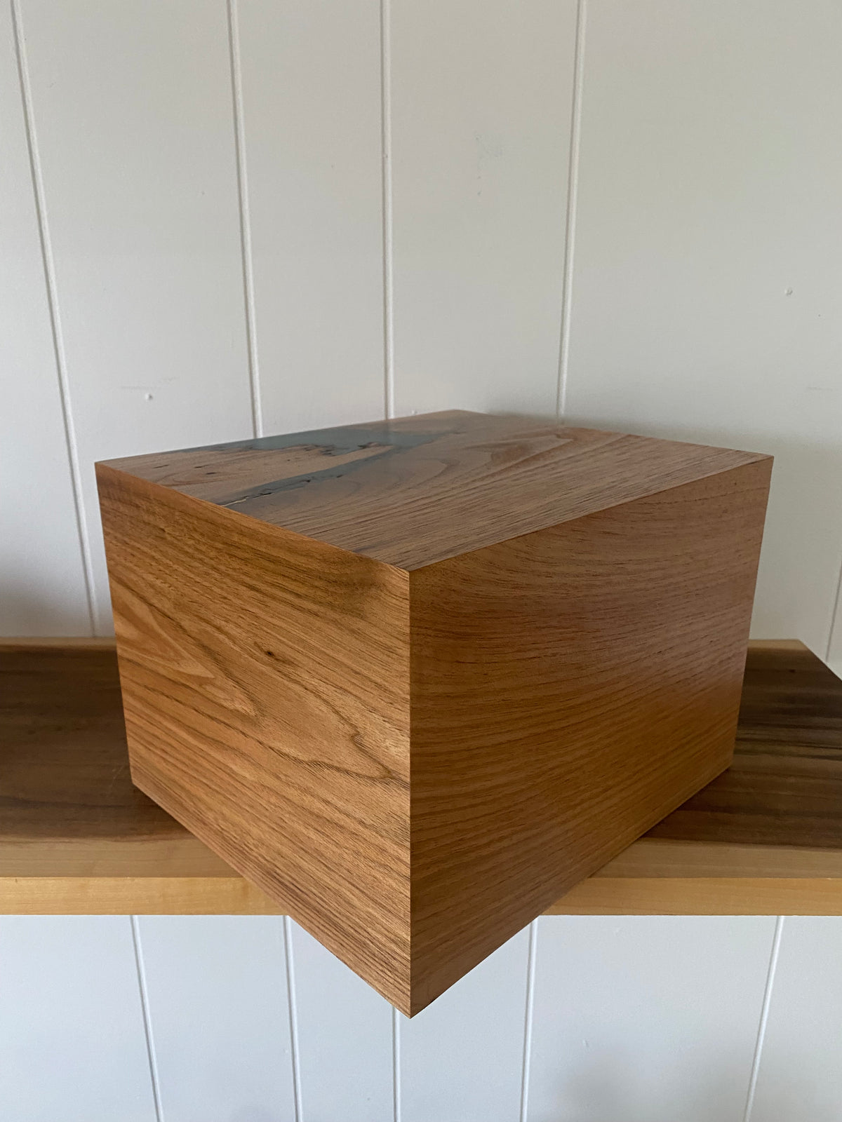 Minimalist Cremation Urn-Butternut, green epoxy for Adult Human Ashes, up to 300 pounds
