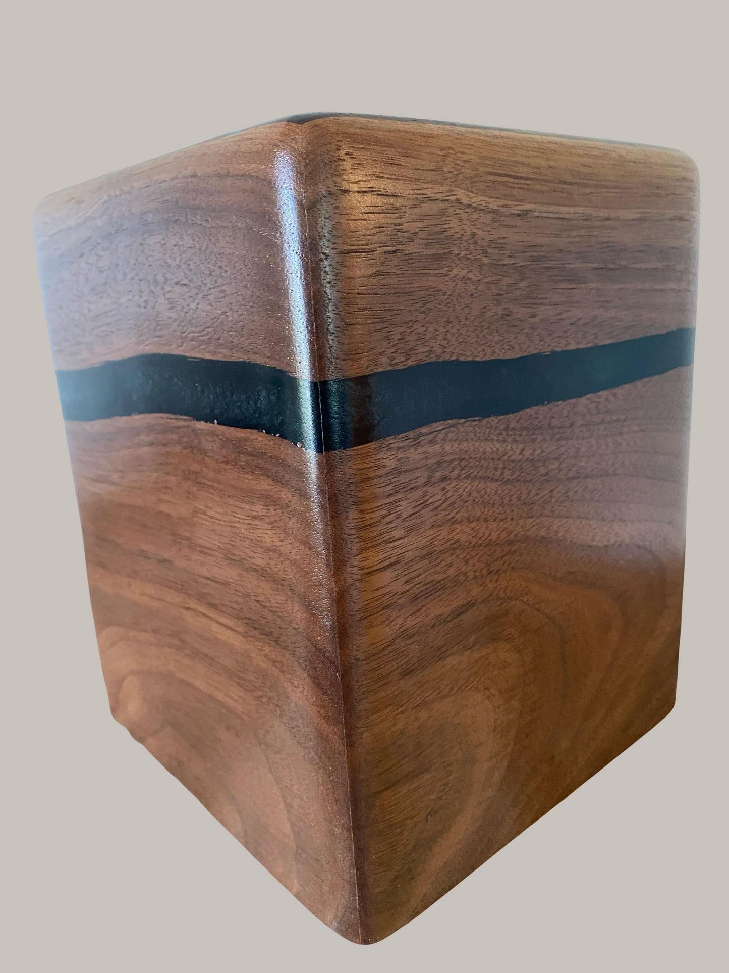 Minimalist Cremation Urn-Black Walnut, black epoxy, imperfect, bicolored for ashes, up to 120 pounds