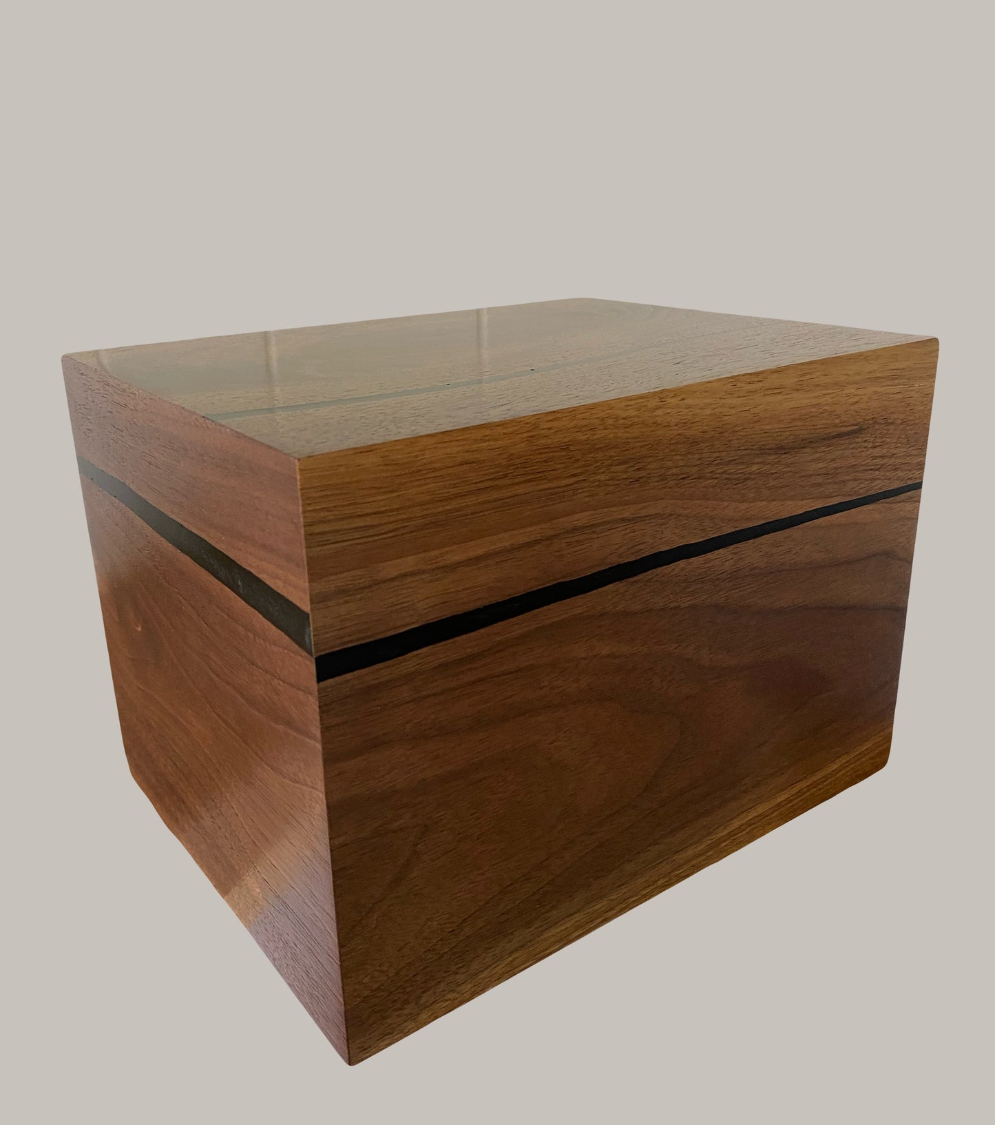 Minimalist Cremation Urn-Black Walnut, black epoxy, imperfect, bicolored for ashes, up to 290 pounds