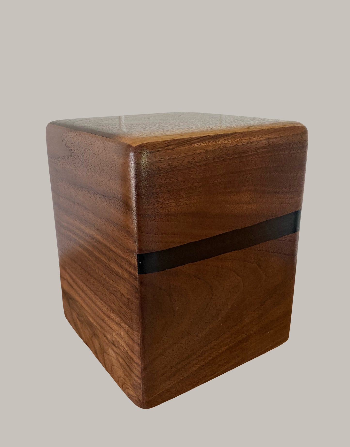 Minimalist Cremation Urn-Black Walnut, black epoxy, imperfect, bicolored for ashes, up to 120 pounds