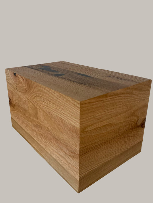 Cremation Urn- Oakโblack/blue epoxy, imperfect, knotty for Ashes, up to 375 pounds