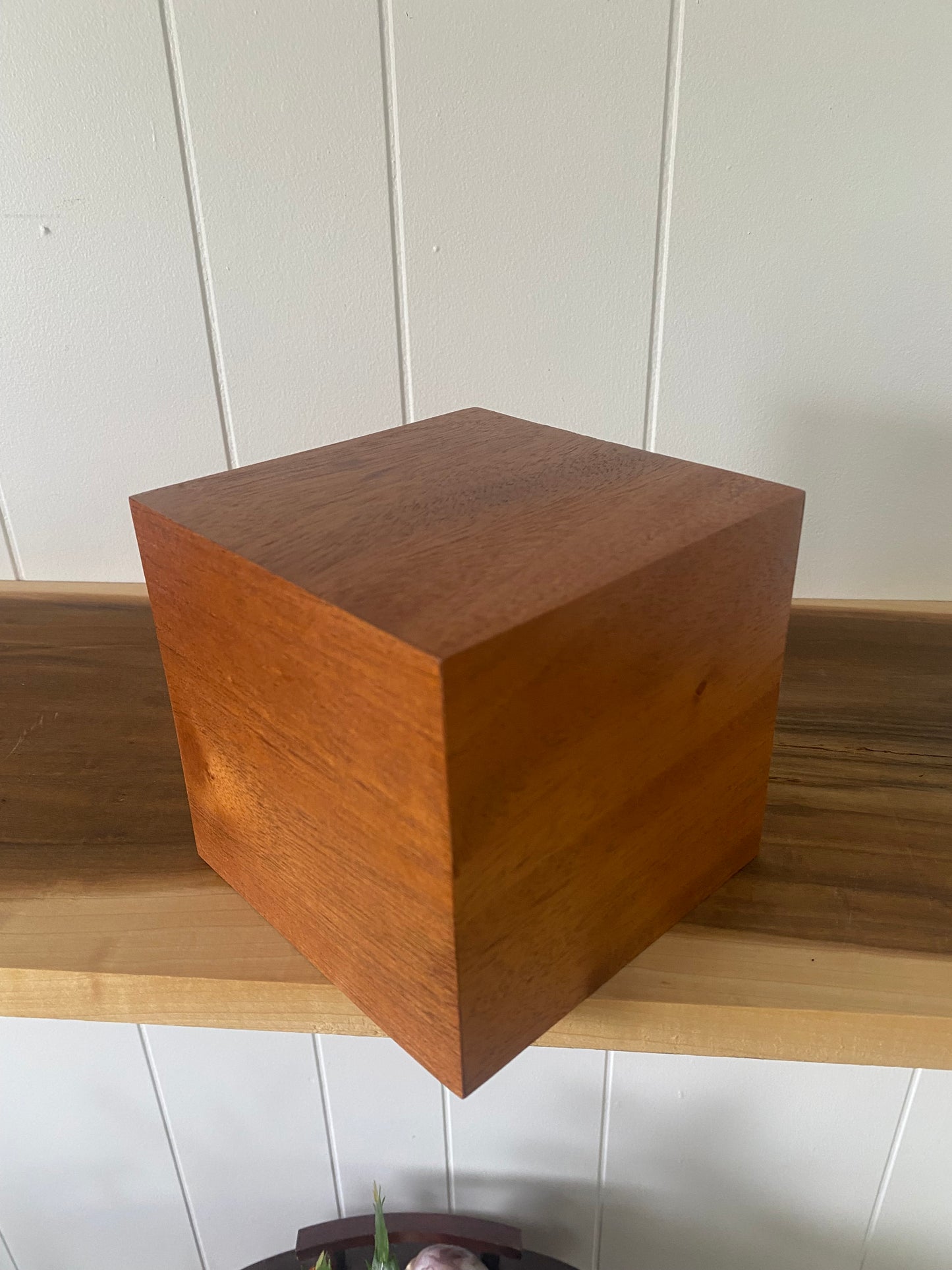 African Mahogany Cube Cremation Urn for Small Human ashes, up to 90 pounds