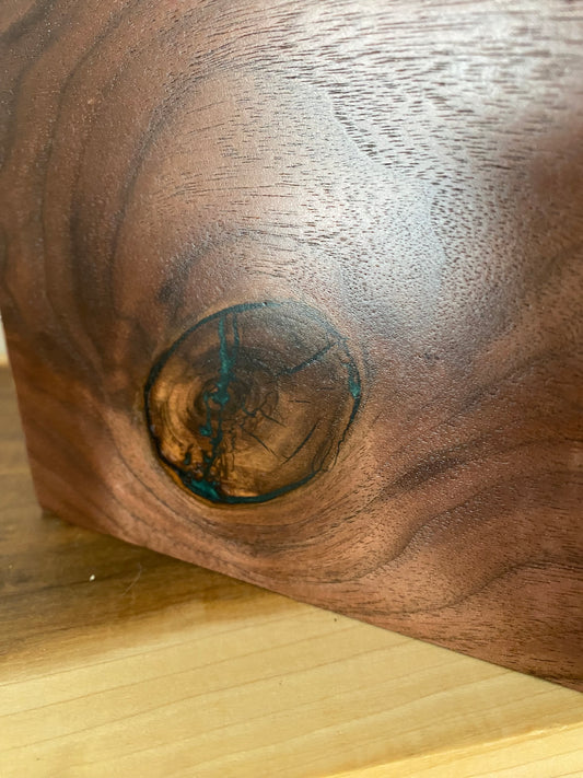 Handcrafted Cremation Urn-Black Walnut, blue and green epoxy, marbled imperfect wood, for Adult Human Ashes, up to 110 pounds