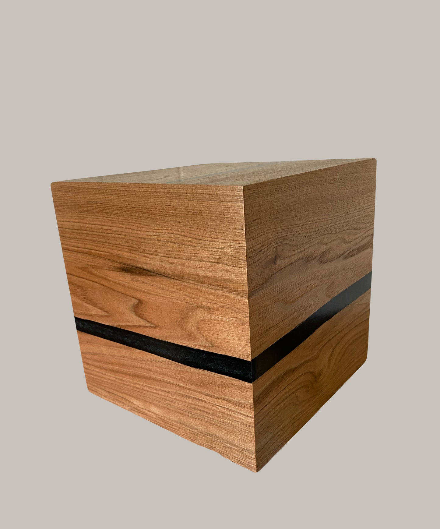 Cremation Urn- Butternut—black epoxy, imperfect, knotty for Ashes, up to 215 pounds