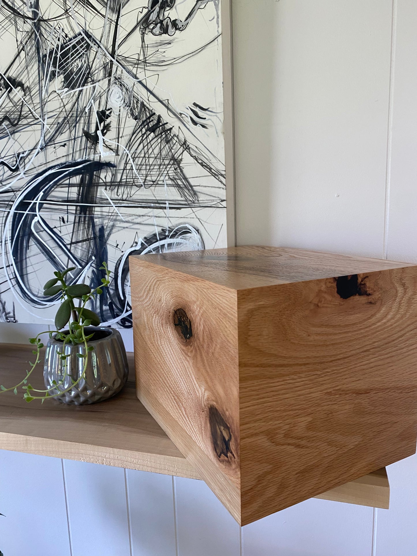 Cremation Urn- Oak—black epoxy, imperfect, knotty for Ashes, up to 300 pounds