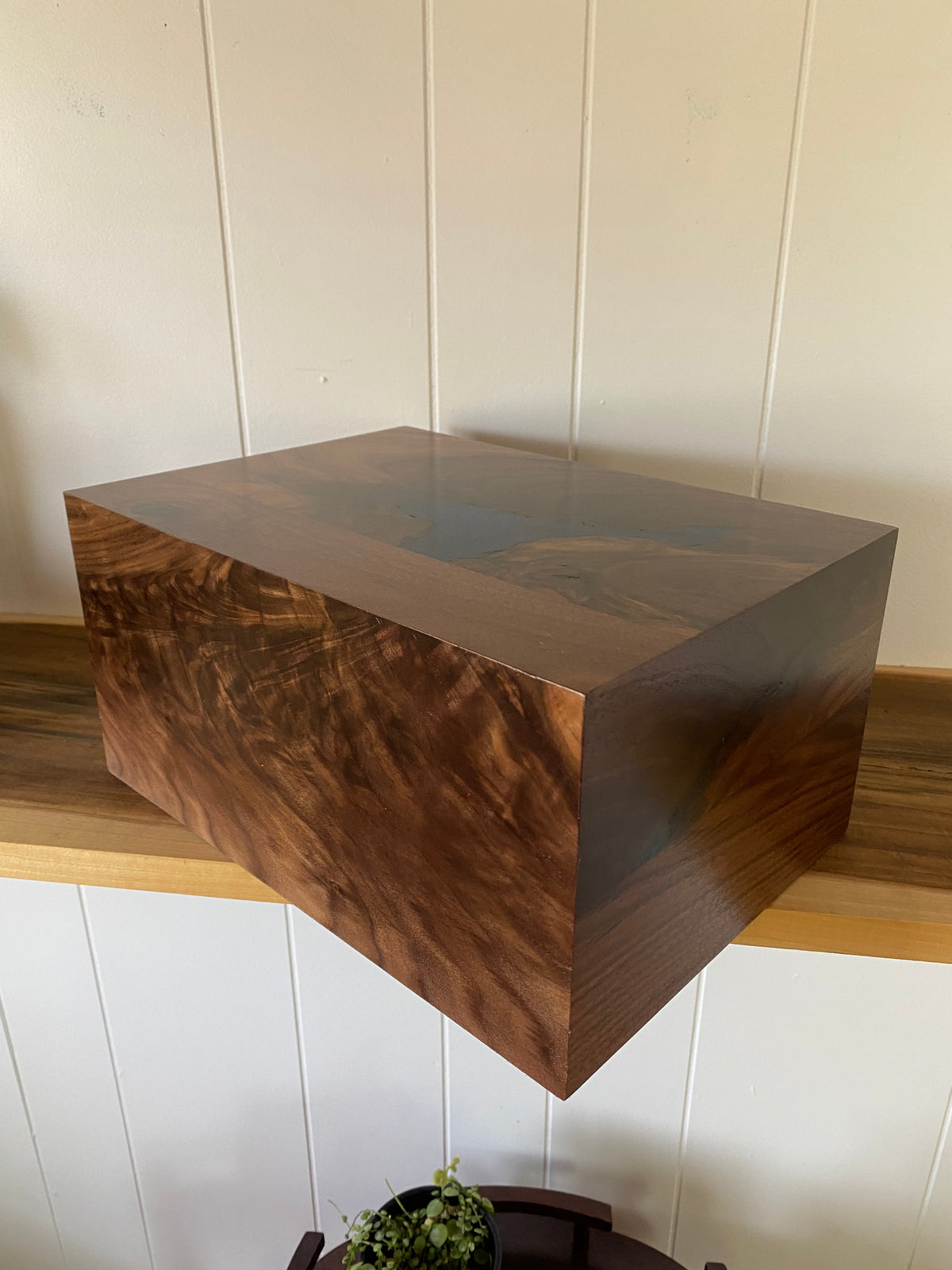 Minimalist Cremation Urn-Black, Walnut, black, green and blue epoxy for Adult Human Ashes, up to 325 pounds