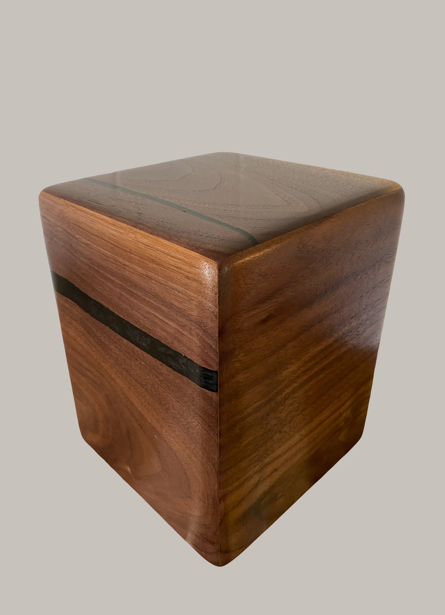 Minimalist Cremation Urn-Black Walnut, black epoxy, imperfect, bicolored for ashes, up to 120 pounds
