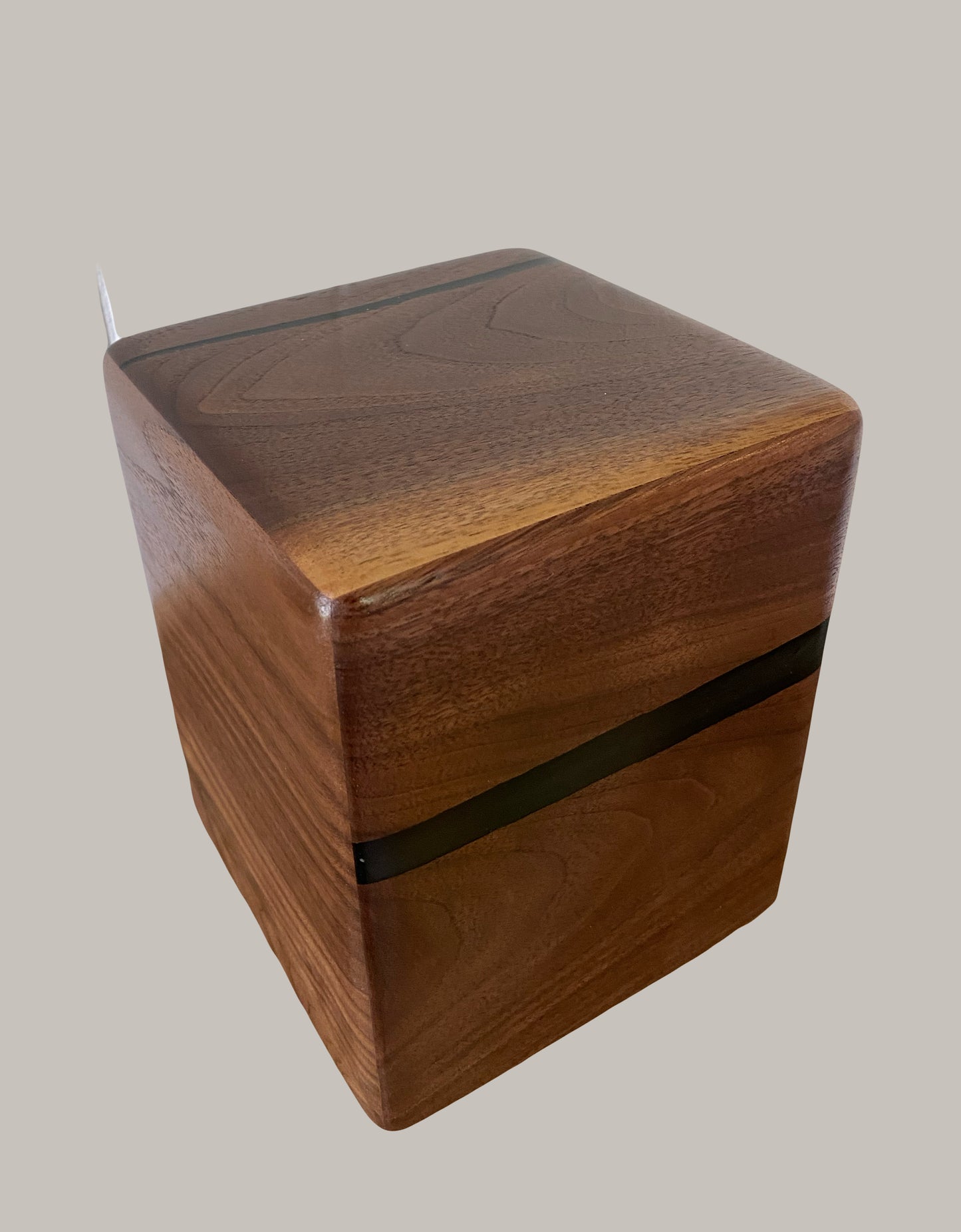 Minimalist Cremation Urn-Black Walnut, black epoxy, imperfect, bicolored for ashes, up to 120 pounds
