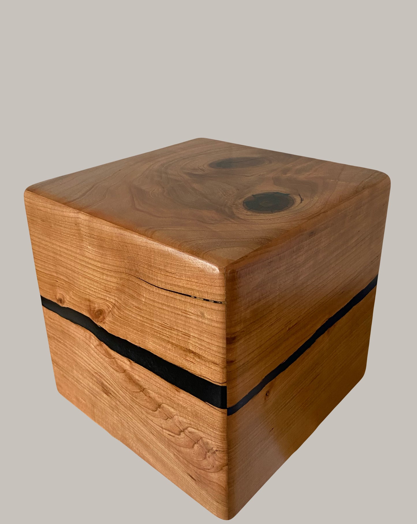 Minimalist Cremation Companion Urn-Cherry with green, blue and black epoxy, for Adult Human Ashes, up to 260 pounds