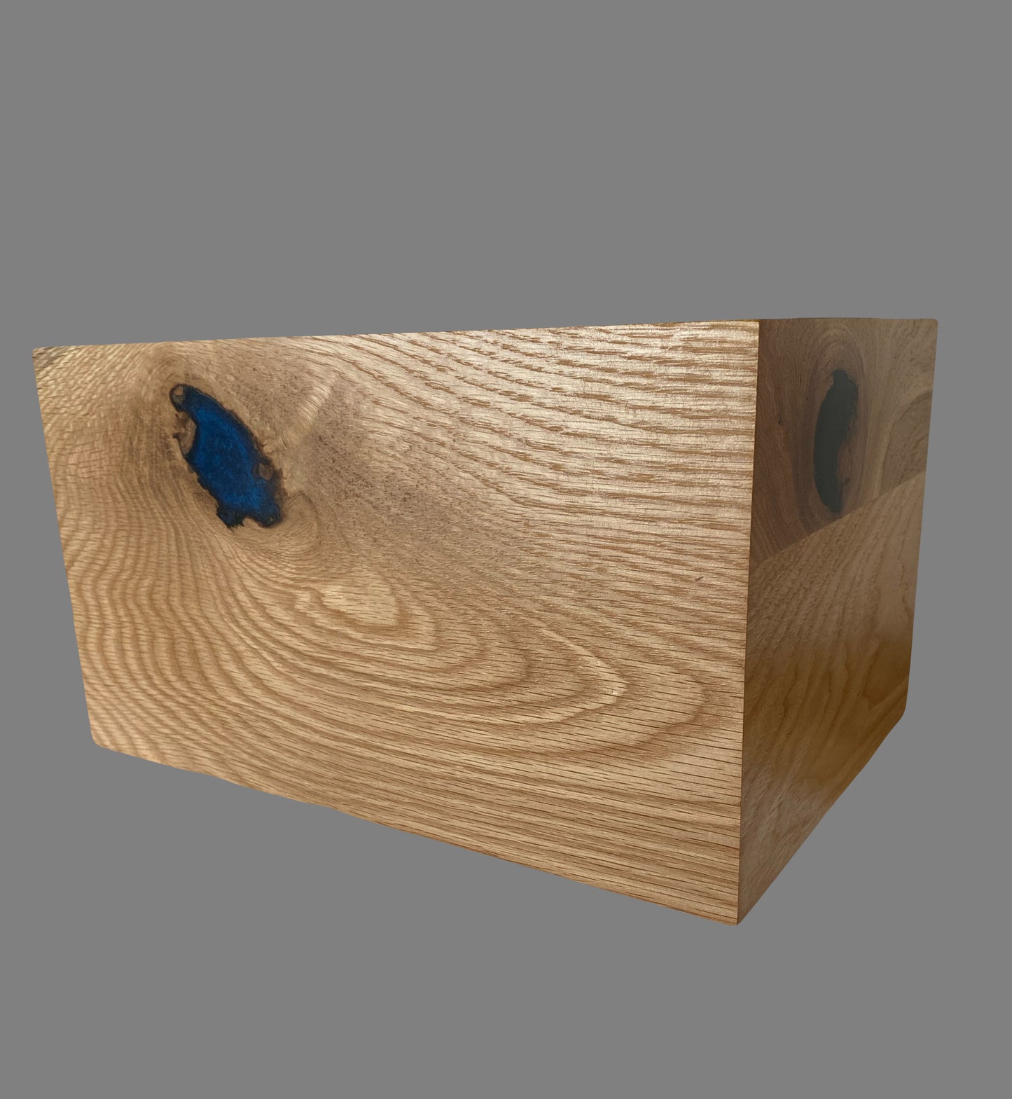 Cremation Urn- Oak and Hickory marbled, black and blue epoxy, imperfect, knotty for Ashes, up to 400 pounds