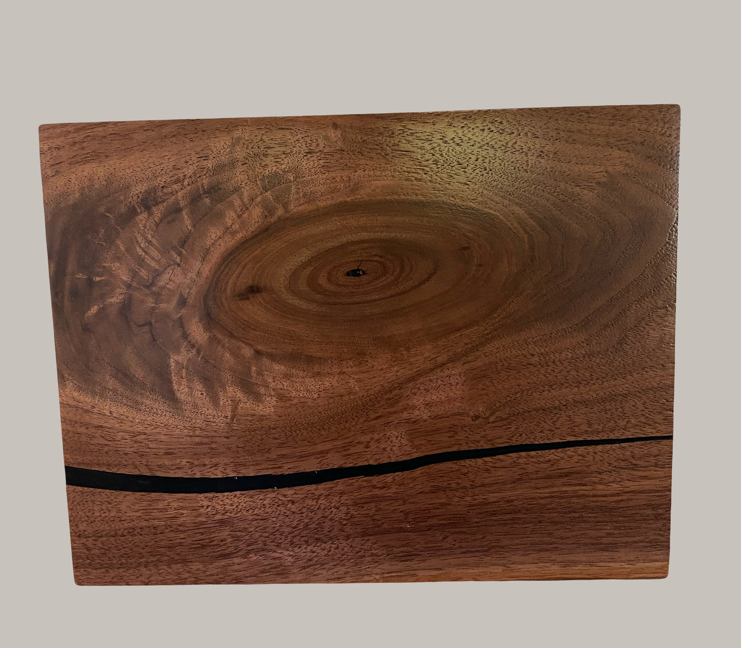 Minimalist Cremation Urn-Black Walnut, black epoxy, imperfect, bicolored for ashes, up to 290 pounds