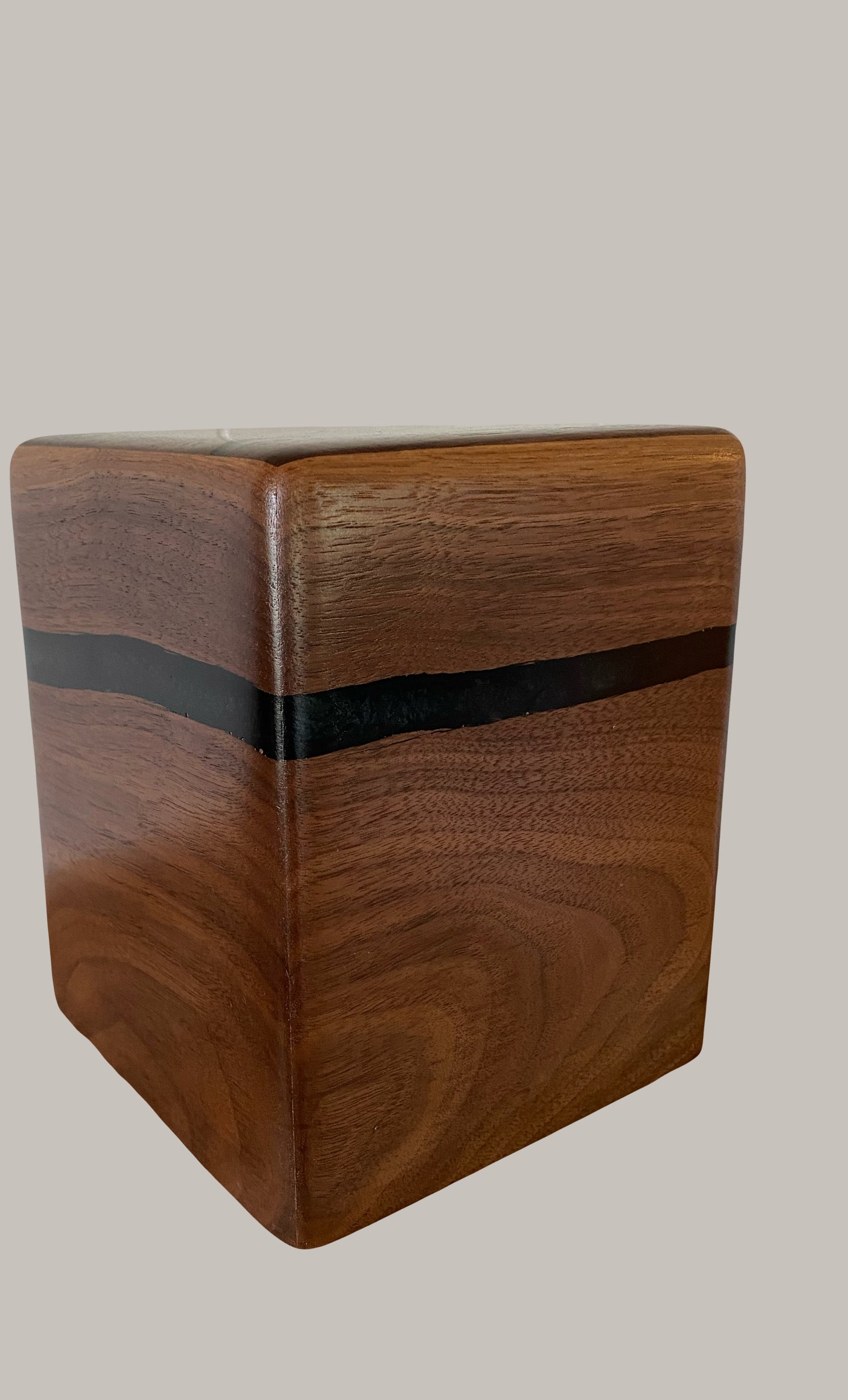 Minimalist Cremation Urn-Black Walnut, black epoxy, imperfect, bicolored for ashes, up to 120 pounds
