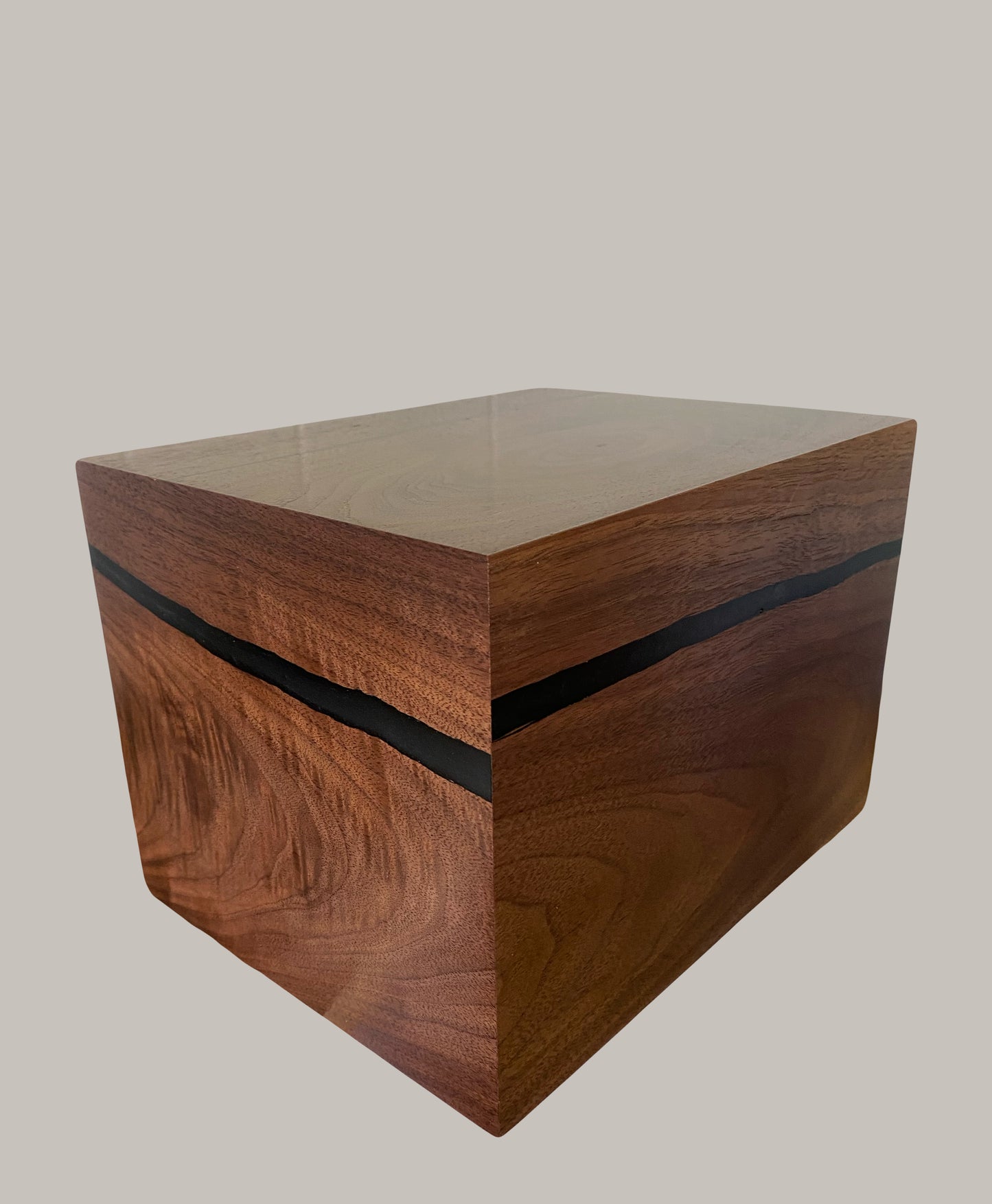 Minimalist Cremation Urn-Black Walnut, black epoxy, imperfect, bicolored for ashes, up to 290 pounds