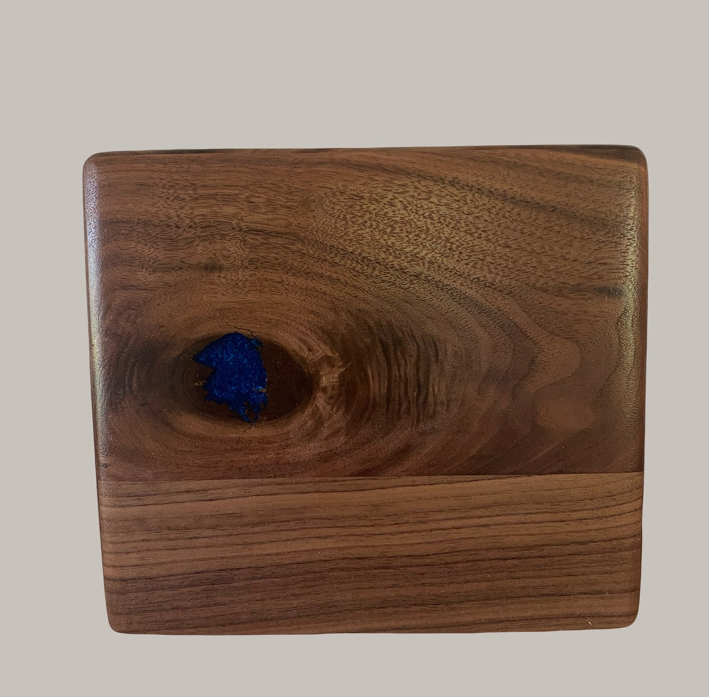 Minimalist Cremation Urn-Black Walnut, blue epoxy, marbled imperfect wood, for Adult Human Ashes, up to 290 pounds