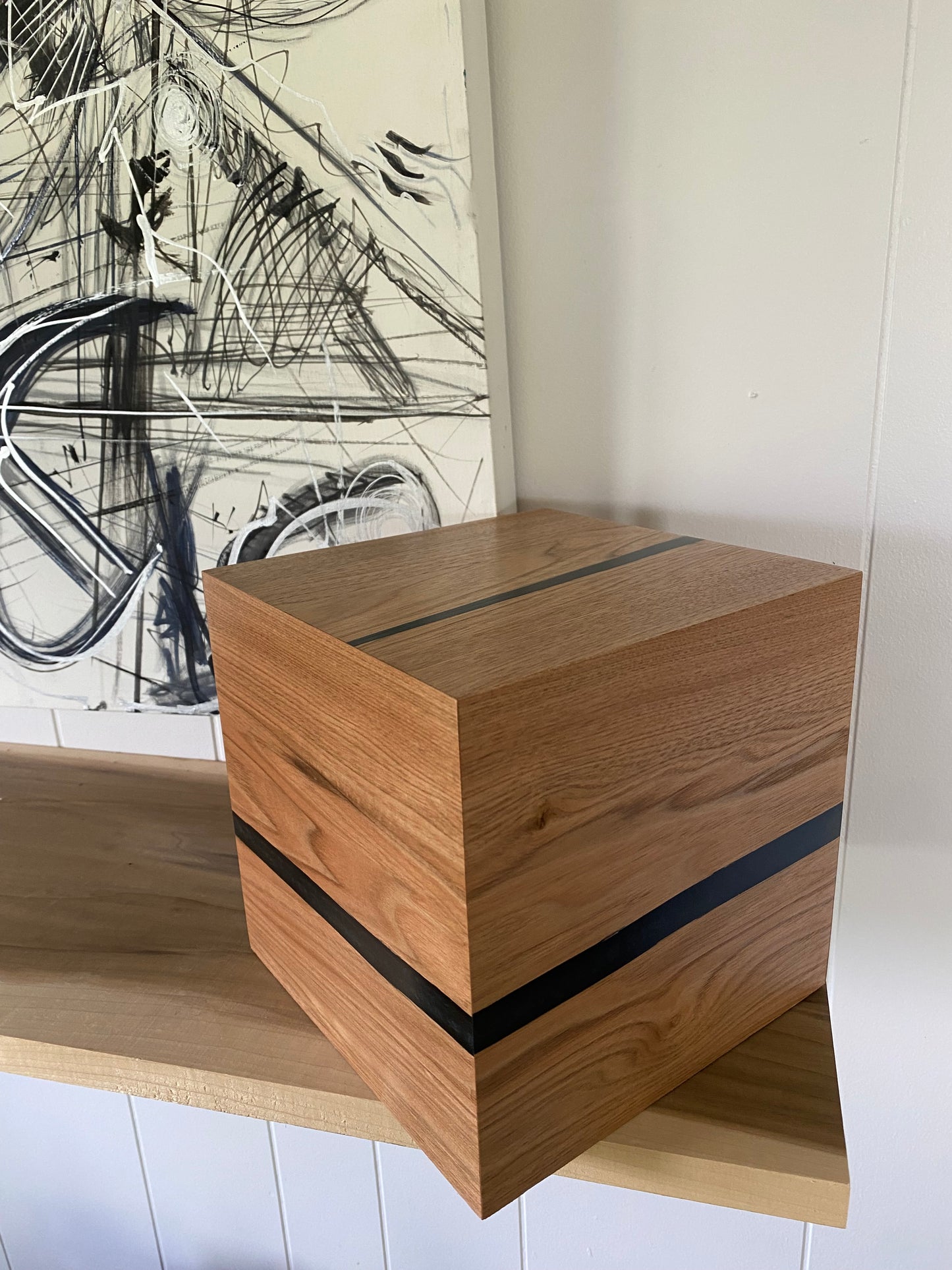 Cremation Urn- Butternut—black epoxy, imperfect, knotty for Ashes, up to 215 pounds