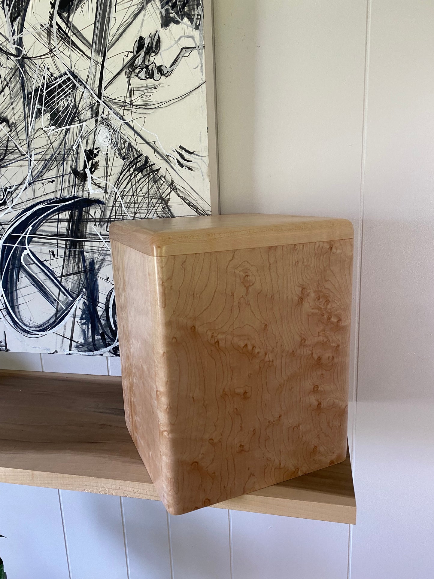 Birdseye Maple Urn-for ashes, up to 440 pounds, possible companion