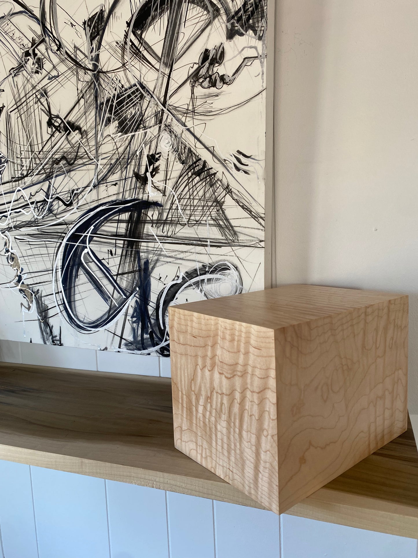 Minimalist Cremation Urn-Curly Maple, for Adult Human Ashes, up to 190 pounds