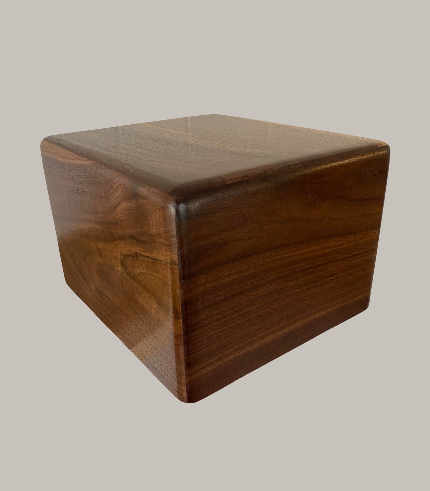Minimalist Cremation Urn-Black Walnut-Rounded Edges, for Adult ashes, up to 280 pounds
