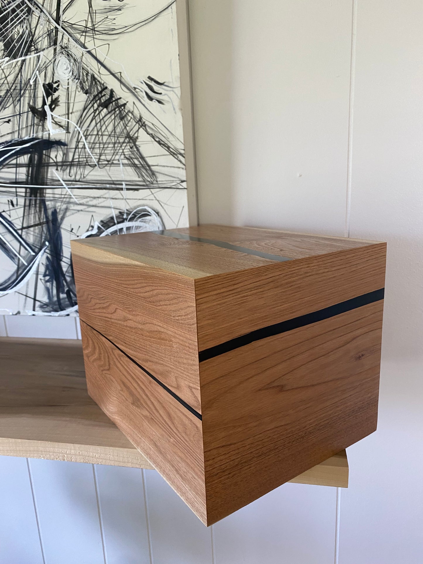Cremation Urn- Butternut—black epoxy, imperfect, knotty for Ashes, up to 300 pounds