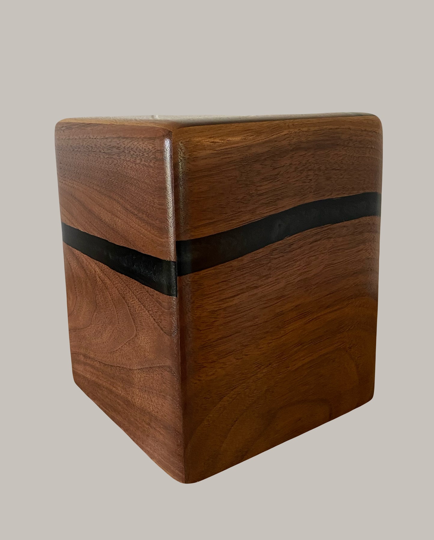 Minimalist Cremation Urn-Black Walnut, black epoxy, imperfect, bicolored for ashes, up to 120 pounds