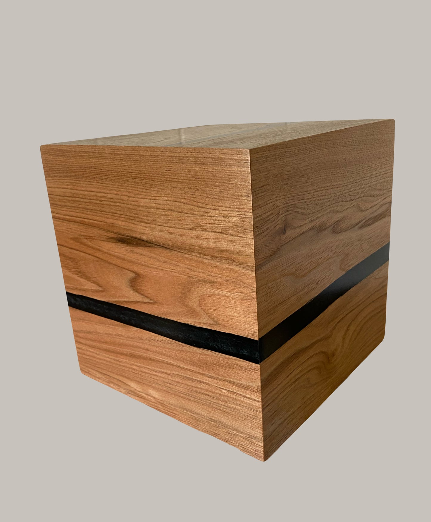 Cremation Urn- Butternut—black epoxy, imperfect, knotty for Ashes, up to 215 pounds