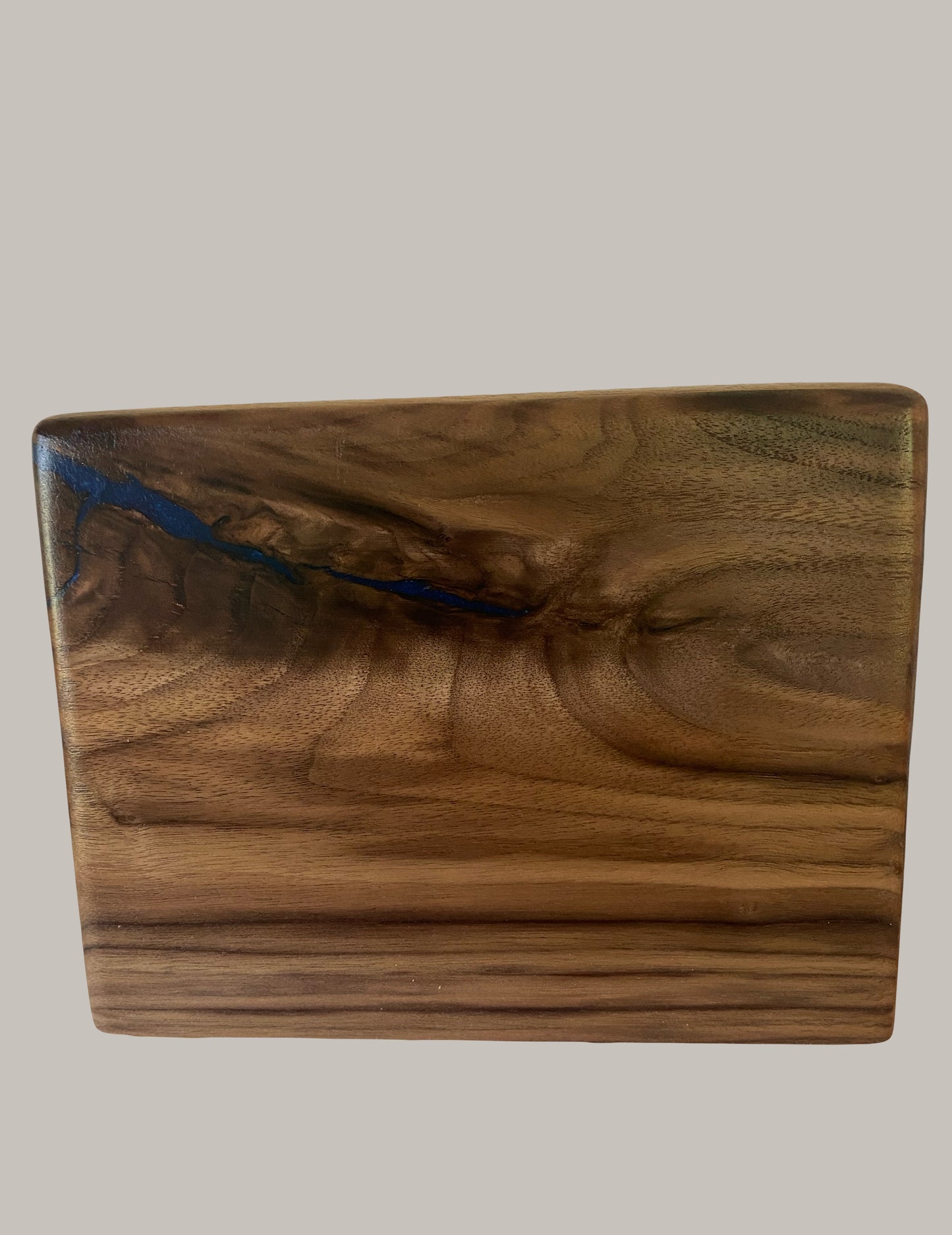 Minimalist Cremation Urn-Black Walnut, blue epoxy, marbled imperfect wood, for Adult Human Ashes, up to 290 pounds