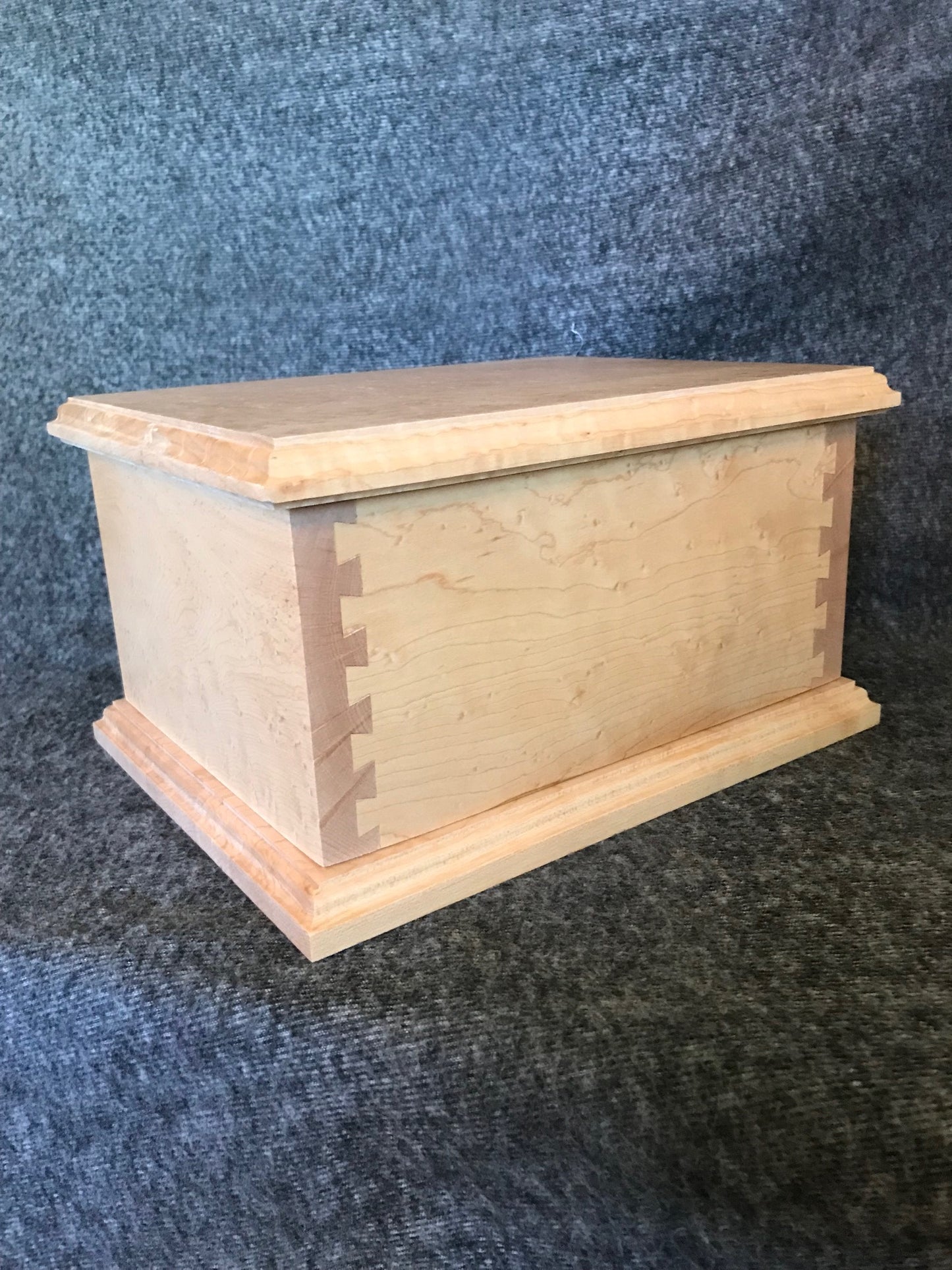 Birdseye Maple Dovetail Cremation Urn for Adult Human Ashes, up to 230 pounds
