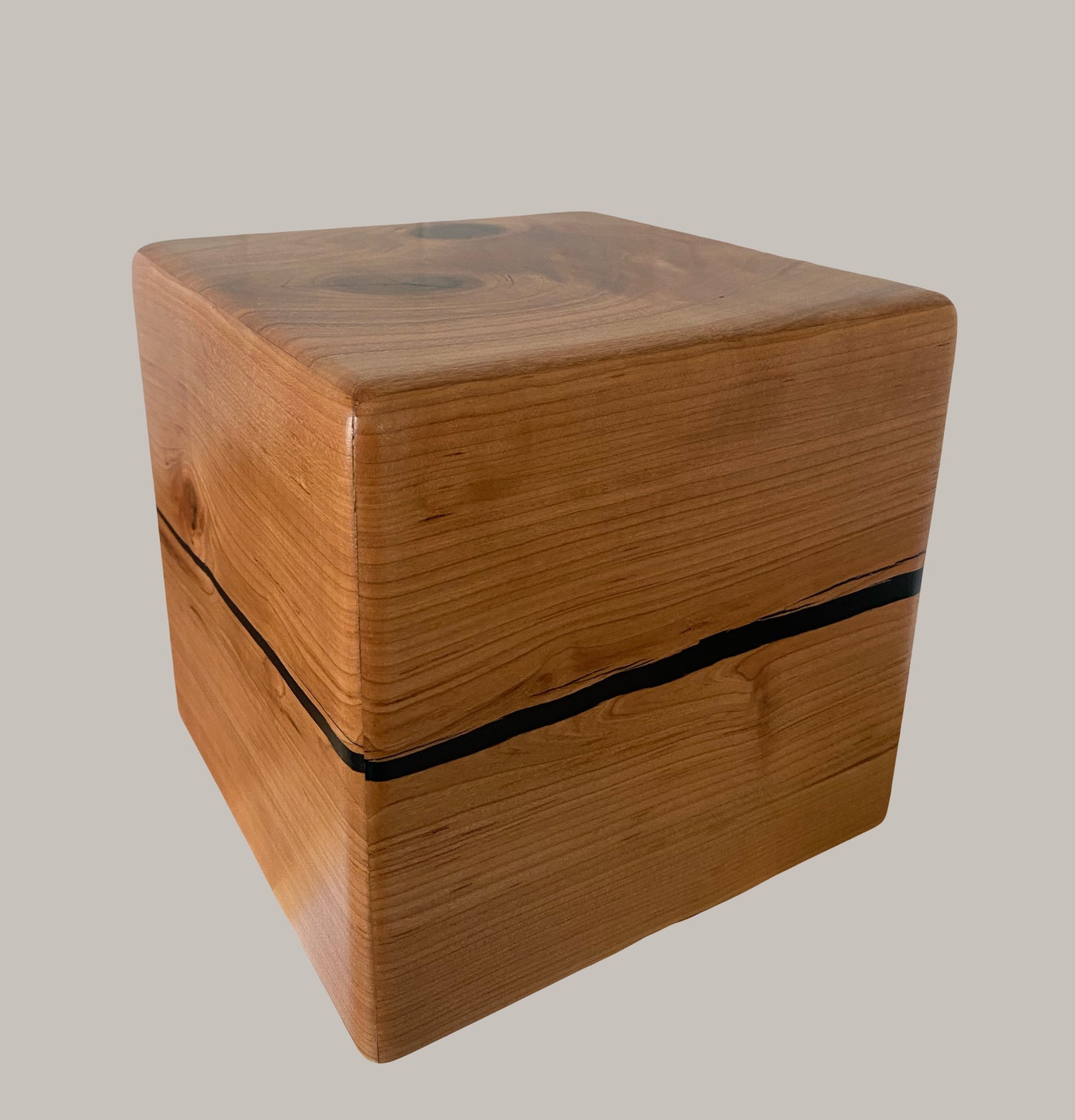 Minimalist Cremation Companion Urn-Cherry with green, blue and black epoxy, for Adult Human Ashes, up to 260 pounds