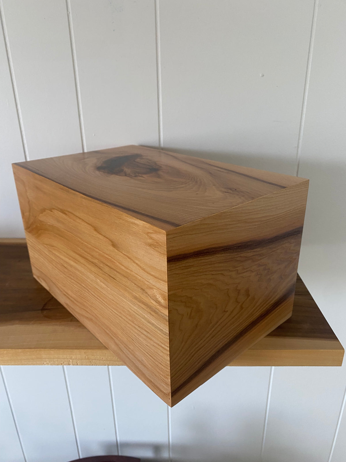 Minimalist Cremation Urn-Hickory, black epoxy for Adult Human Ashes, up to 240 pounds