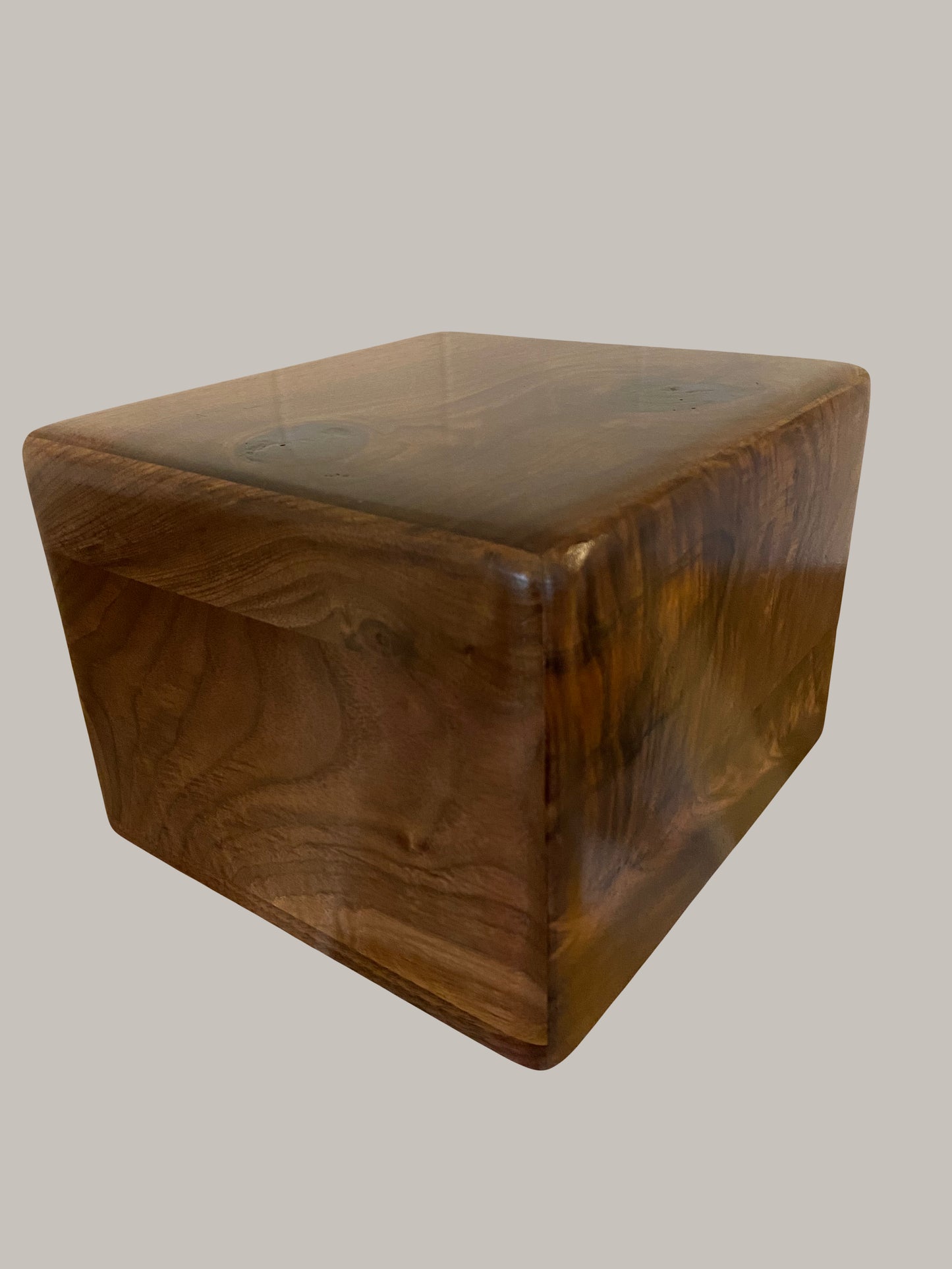 Minimalist Cremation Urn-Black Walnut marbled, blue epoxy, imperfect, knotty for Ashes, up to 230 pounds