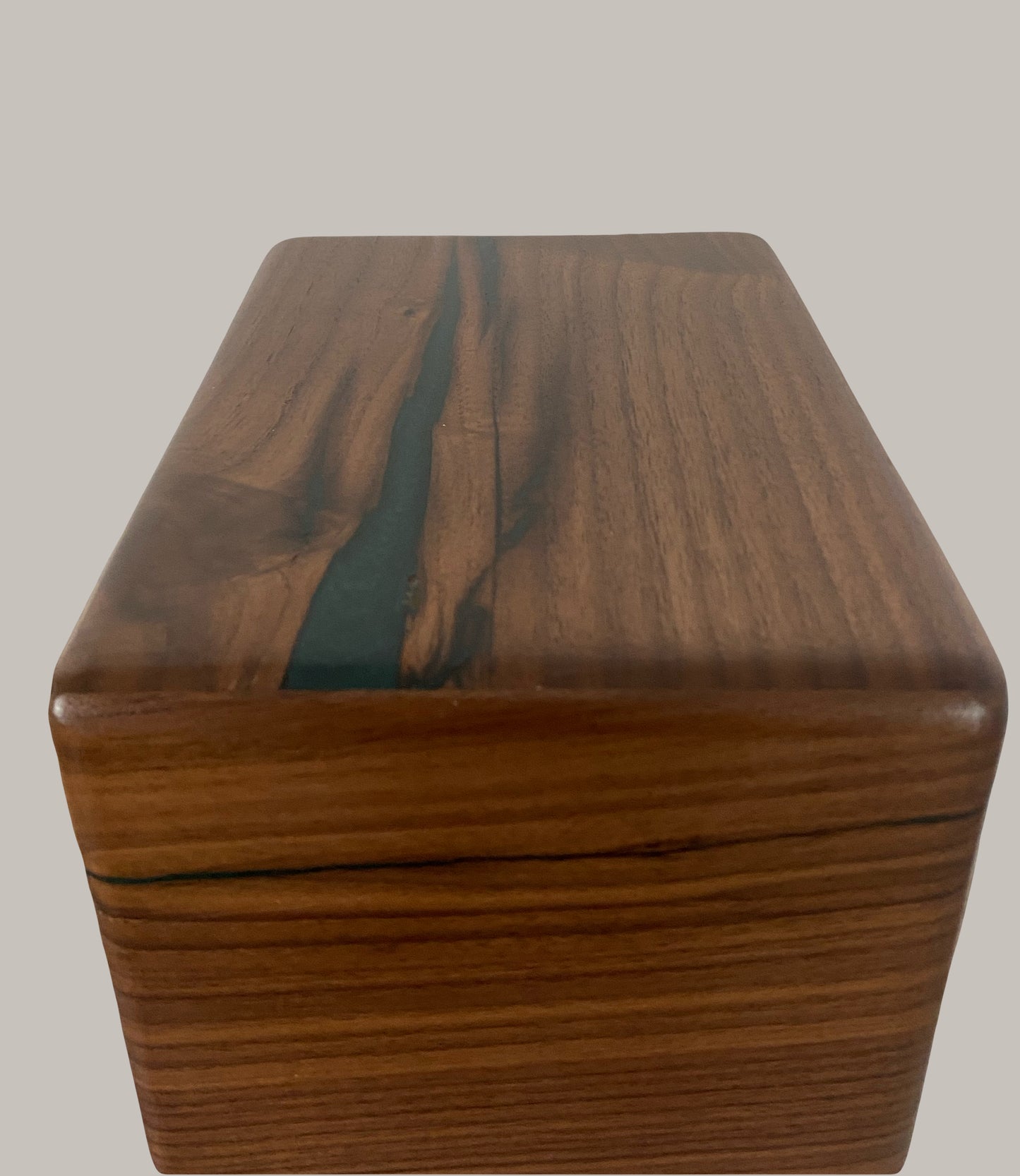 Minimalist Cremation Urn-Black Walnut, green epoxy, imperfect wood, for Adult Human Ashes, up to 250 pounds