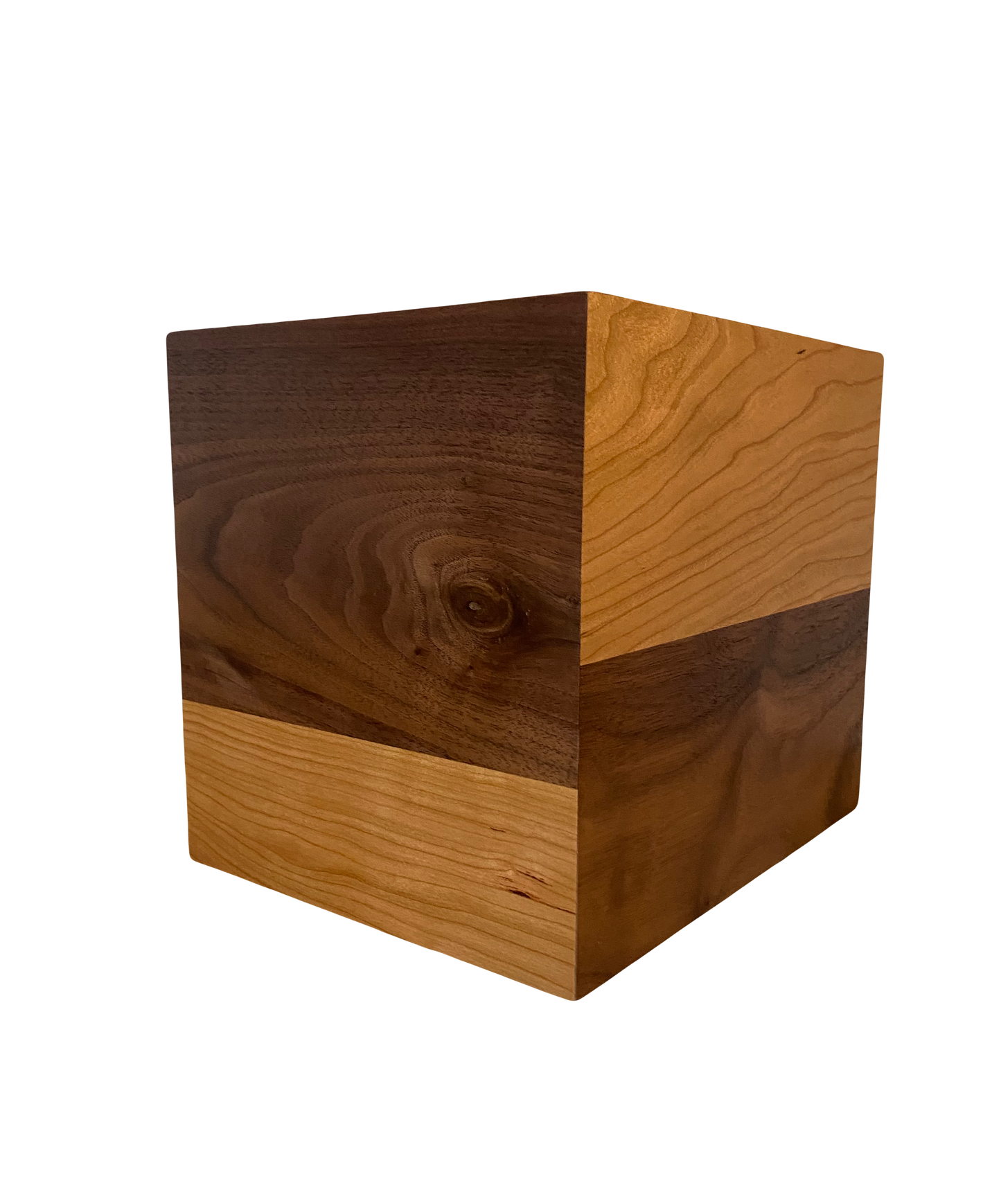 Minimalist Cremation Urn-Black Walnut and Swirly Cherry, for Adult Human Ashes, up to 240 pounds