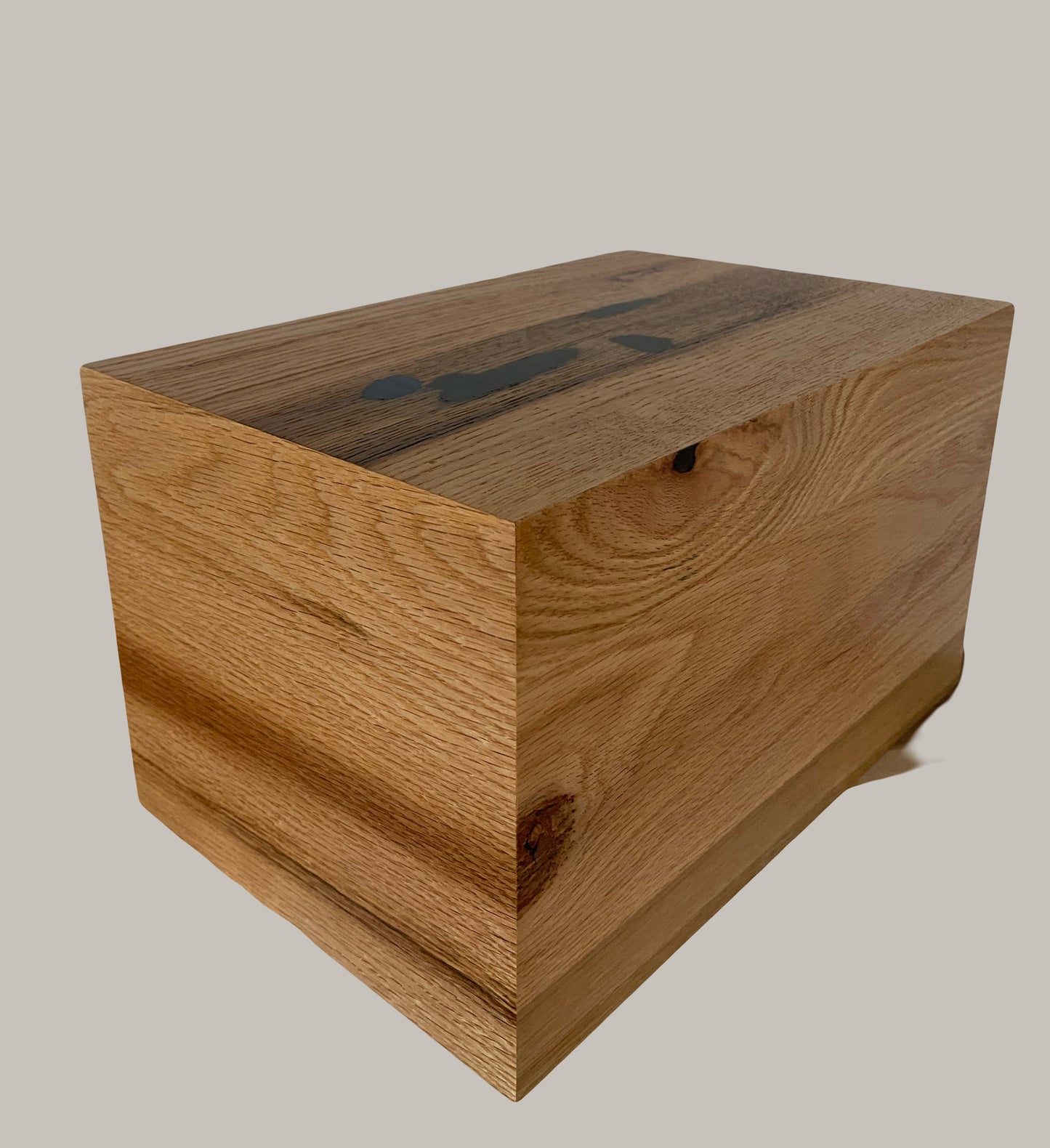 Cremation Urn- Oak—black/blue epoxy, imperfect, knotty for Ashes, up to 375 pounds