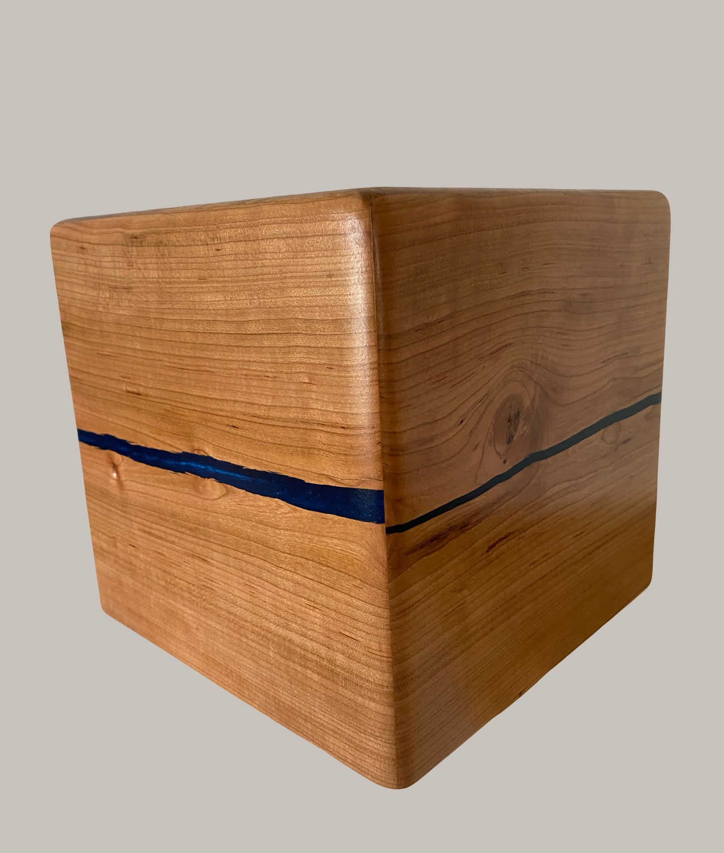 Minimalist Cremation Companion Urn-Cherry with green, blue and black epoxy, for Adult Human Ashes, up to 260 pounds