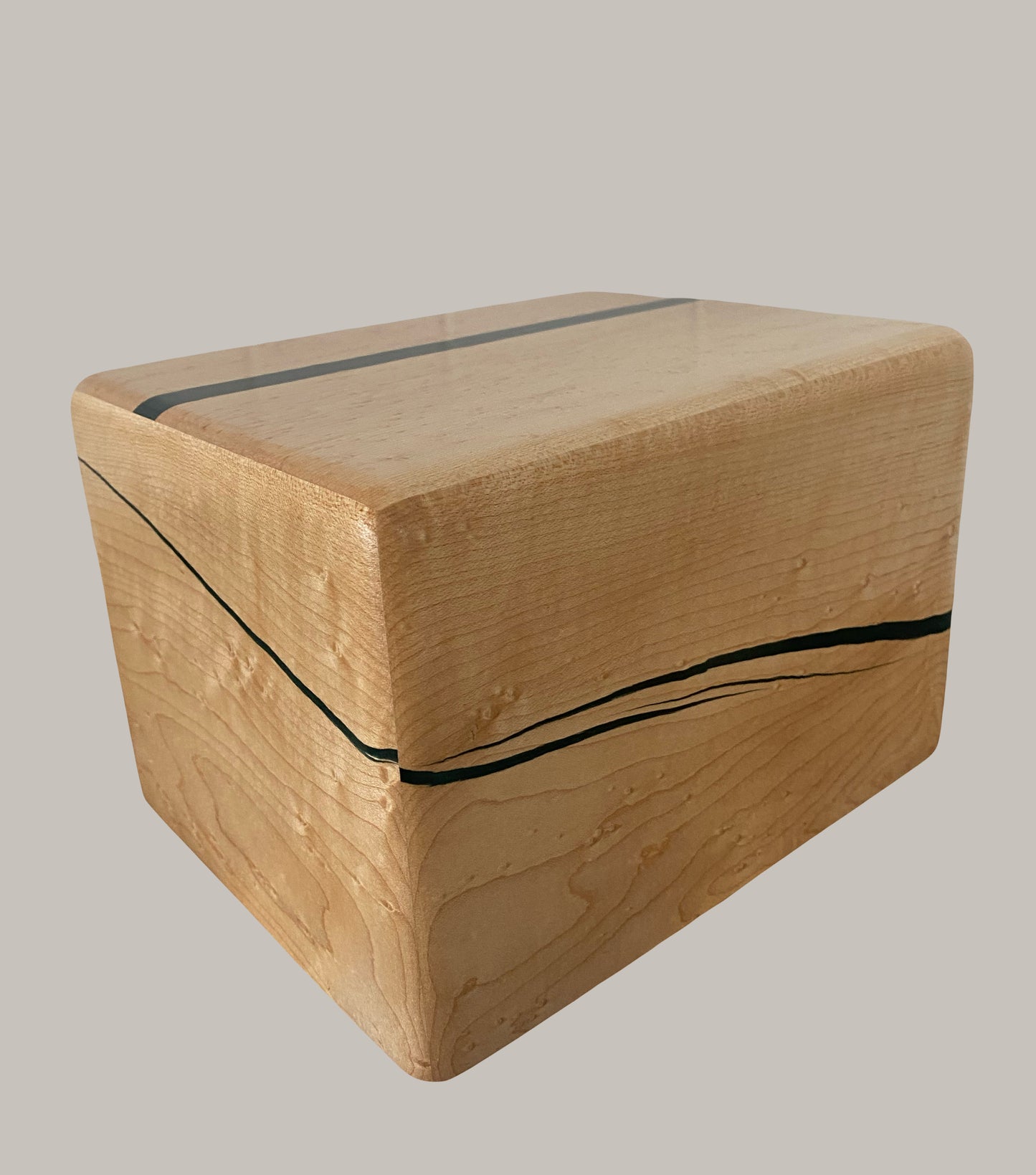 Minimalist Cremation Urn-Birdseye maple, green epoxy, imperfect wood, for Adult Human Ashes, up to 185 pounds