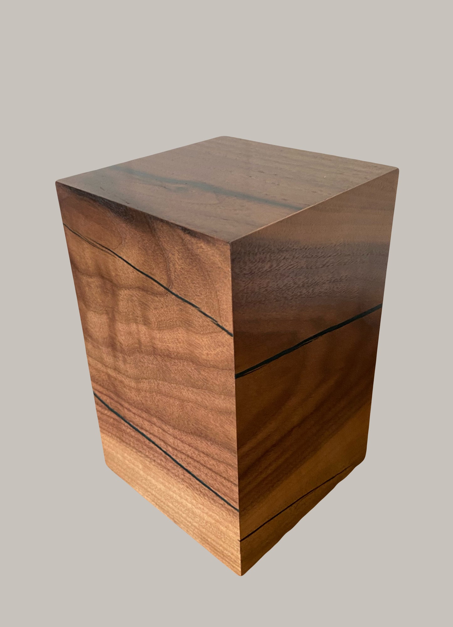 Minimalist Cremation Urn-Black Walnut, blue black epoxy, marbled imperfect wood, up to 70 pounds