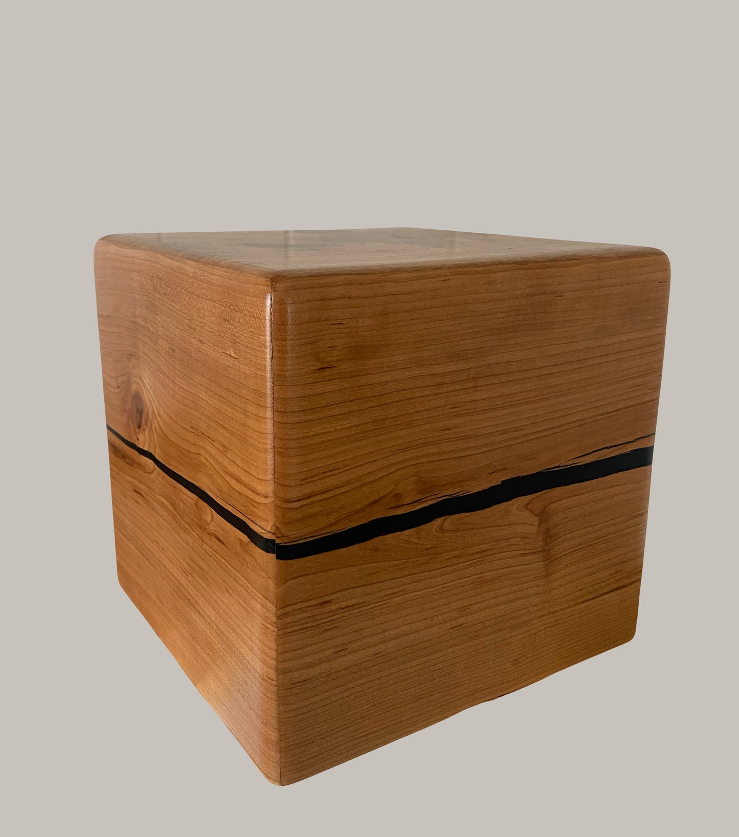 Minimalist Cremation Companion Urn-Cherry with green, blue and black epoxy, for Adult Human Ashes, up to 260 pounds