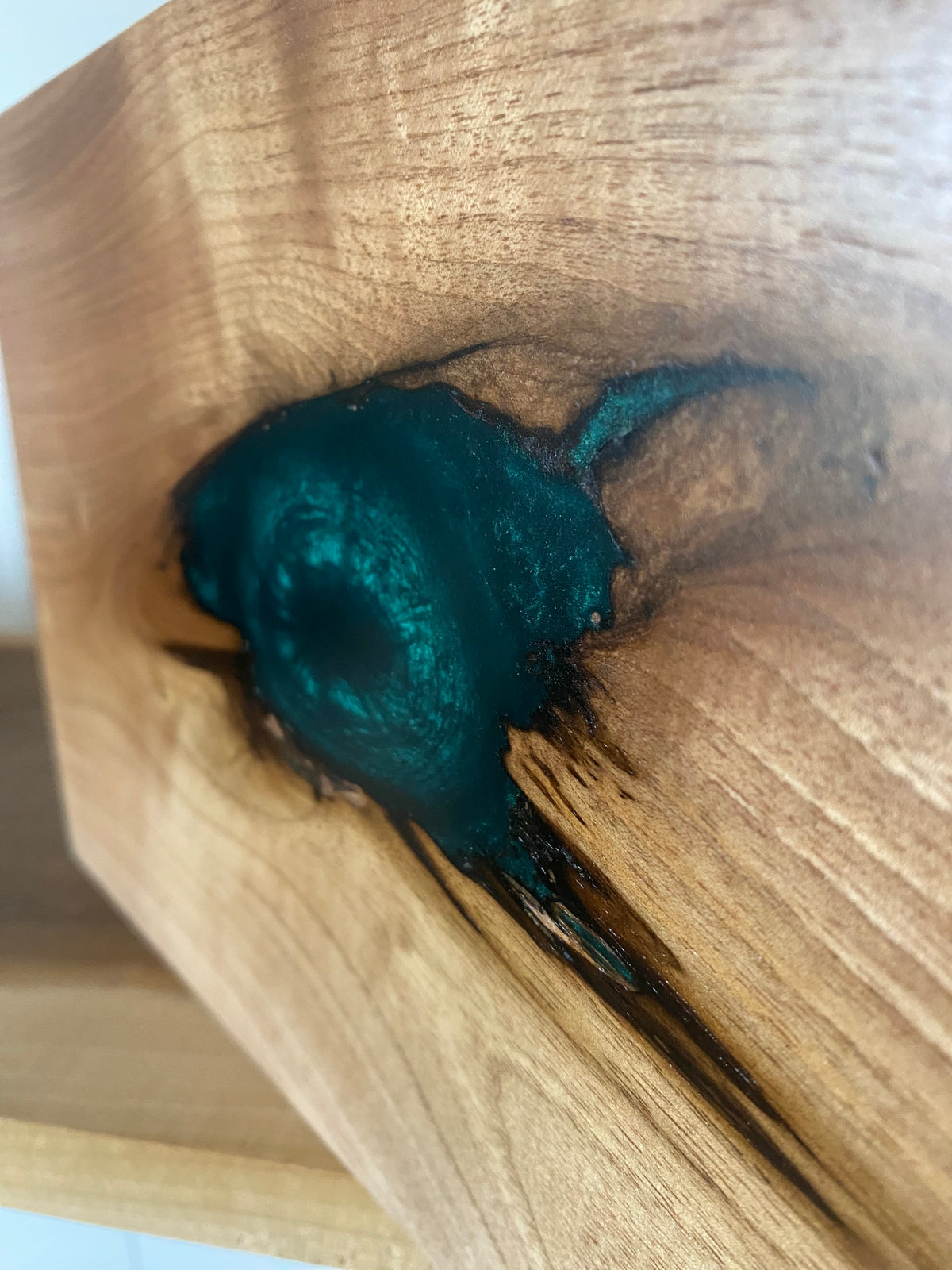 Minimalist Cremation Urn-Butternut, green epoxy for Adult Human Ashes, up to 300 pounds
