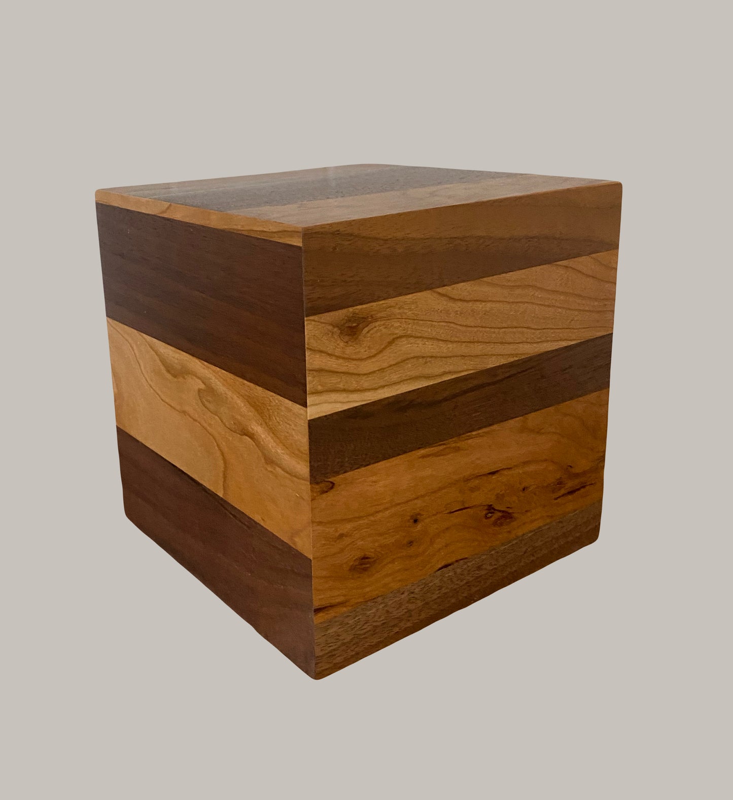 Cube Minimalist Cremation Urn-Black Walnut and Cherry, Human Ashes, up to 90 pounds
