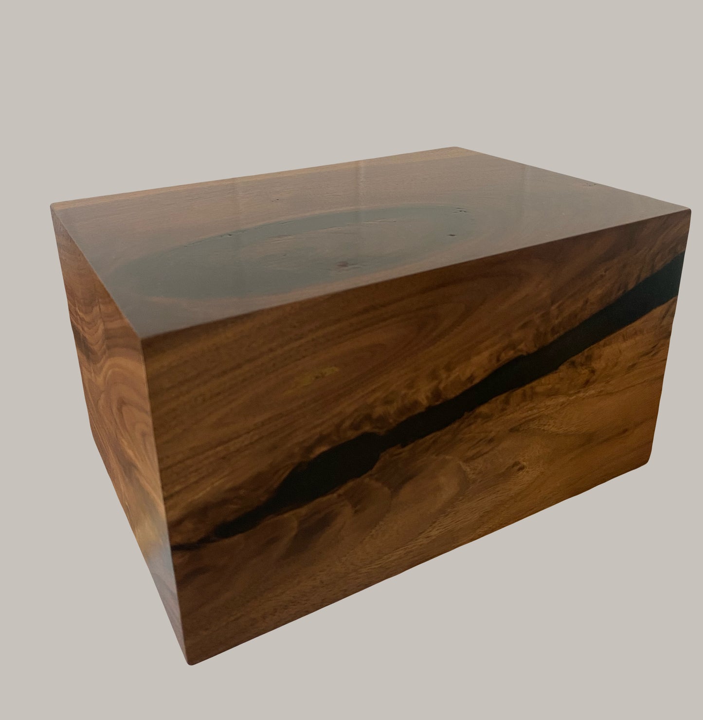 Minimalist Cremation Urn-Black Walnut, black epoxy for Adult Human Ashes, up to 140 pounds