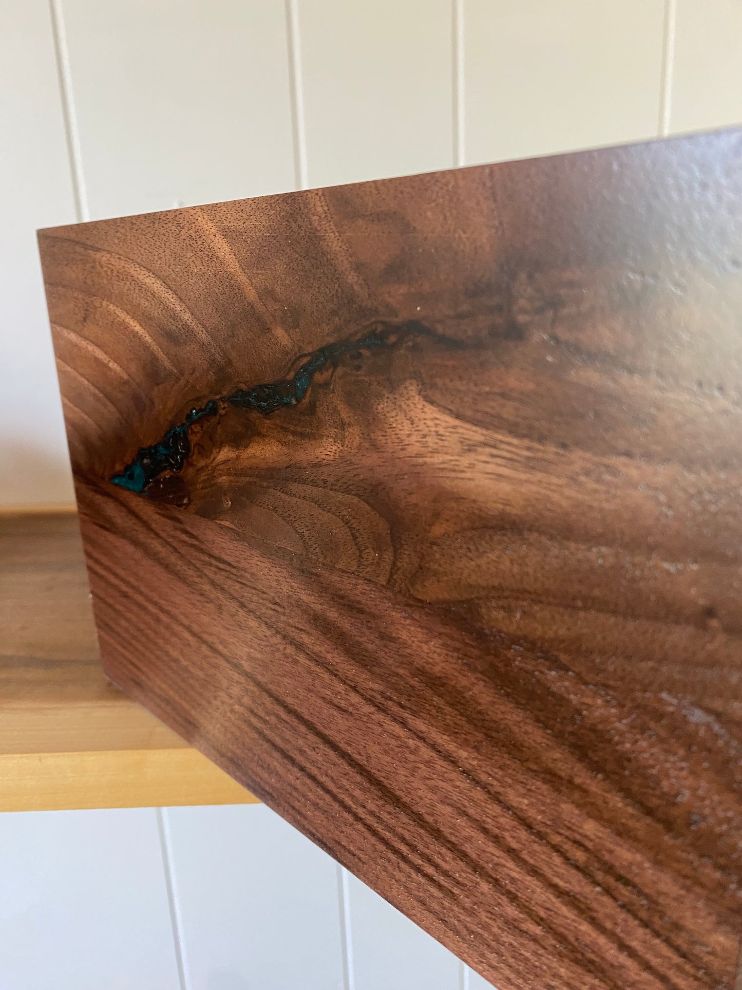 Minimalist Cremation Urn-Black, Walnut, black, green and blue epoxy for Adult Human Ashes, up to 325 pounds