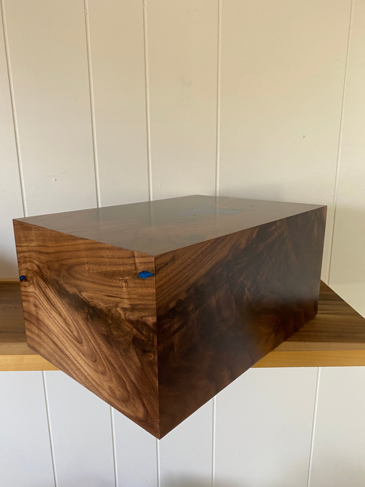 Minimalist Cremation Urn-Black, Walnut, black, green and blue epoxy for Adult Human Ashes, up to 325 pounds