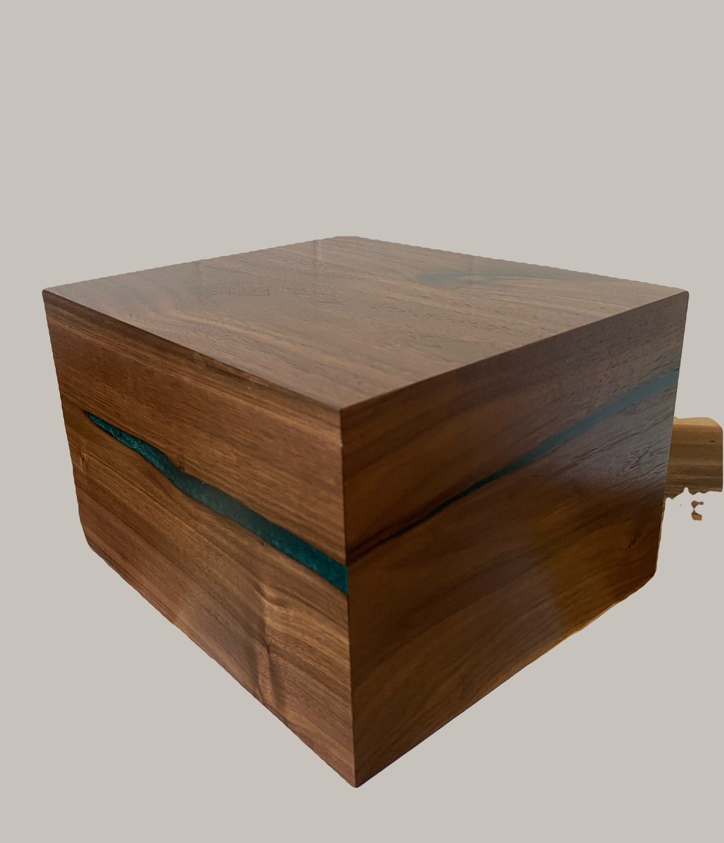Minimalist Cremation Urn-Black Walnut, blue and green epoxy for Adult Human Ashes, up to 280pounds