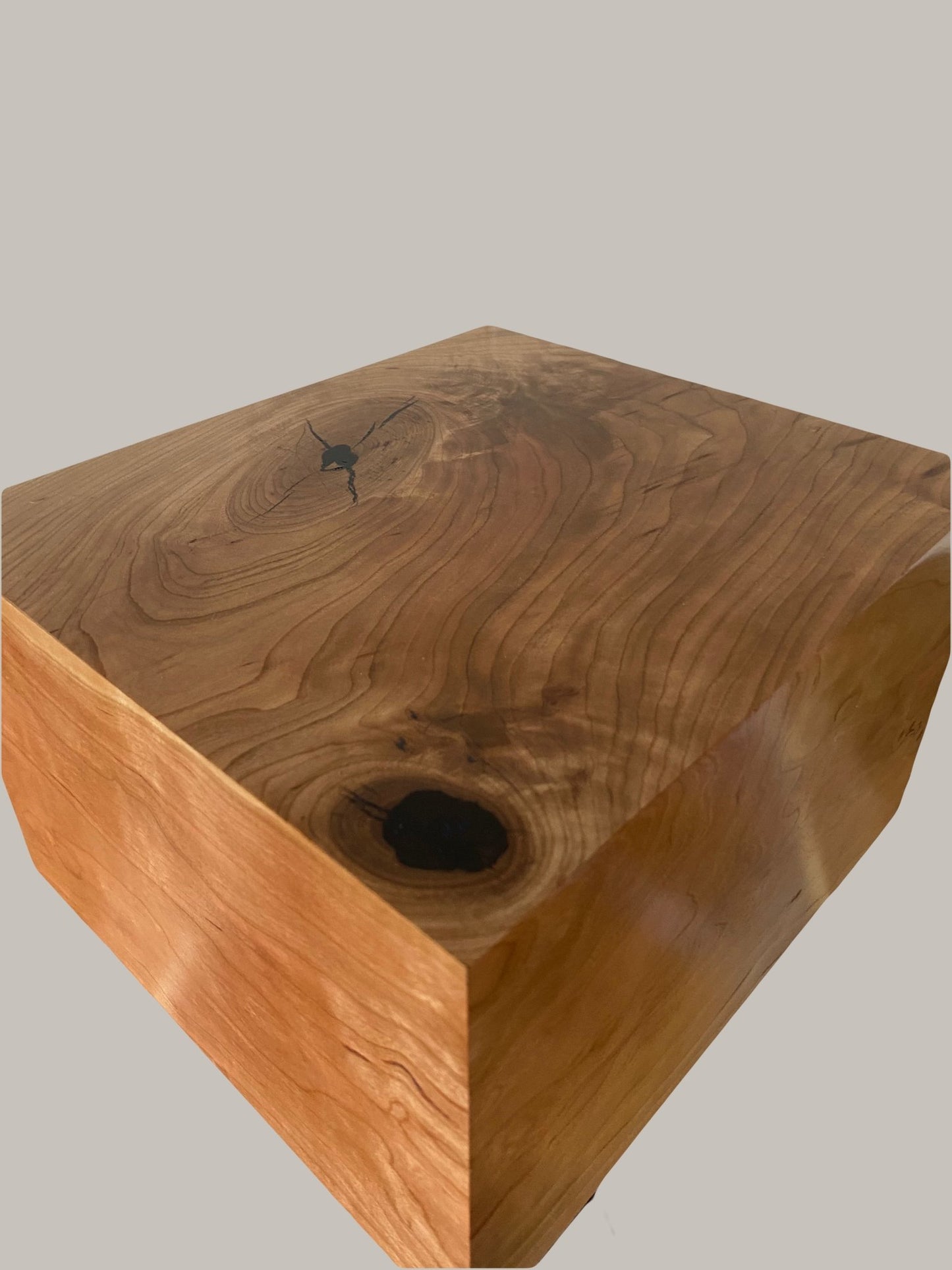 Minimalist Cremation Urn-Aged Cherry, black and blue epoxy, marbled imperfect wood, for Adult Human Ashes, up to 400 pounds