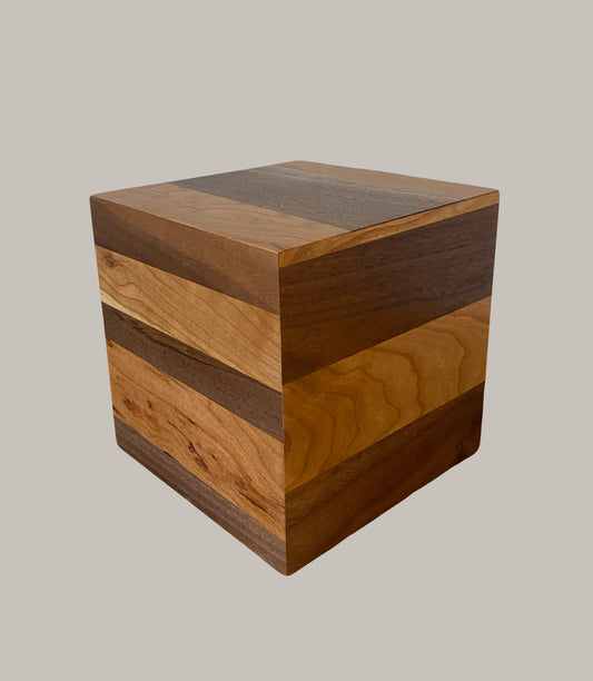 Cube Minimalist Cremation Urn-Black Walnut and Cherry, Human Ashes, up to 90 pounds