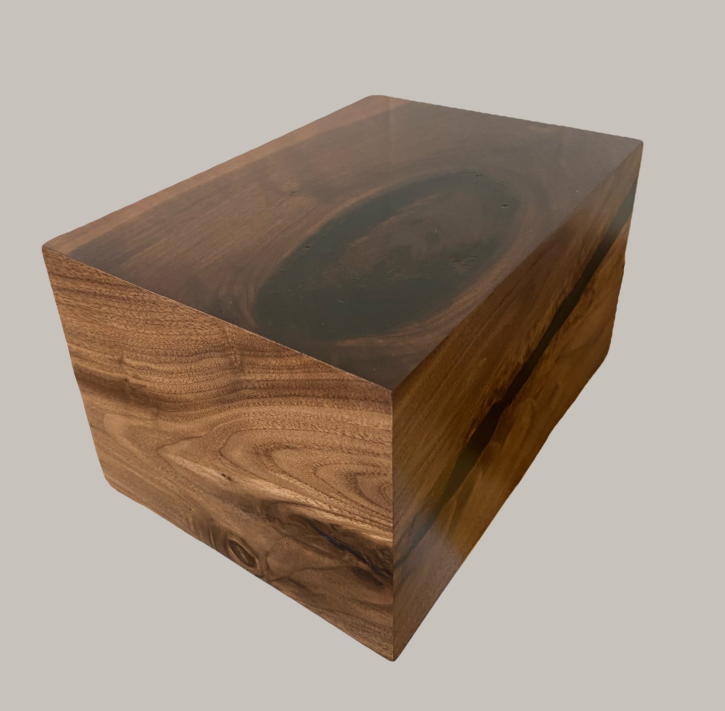 Minimalist Cremation Urn-Black Walnut, black epoxy for Adult Human Ashes, up to 140 pounds