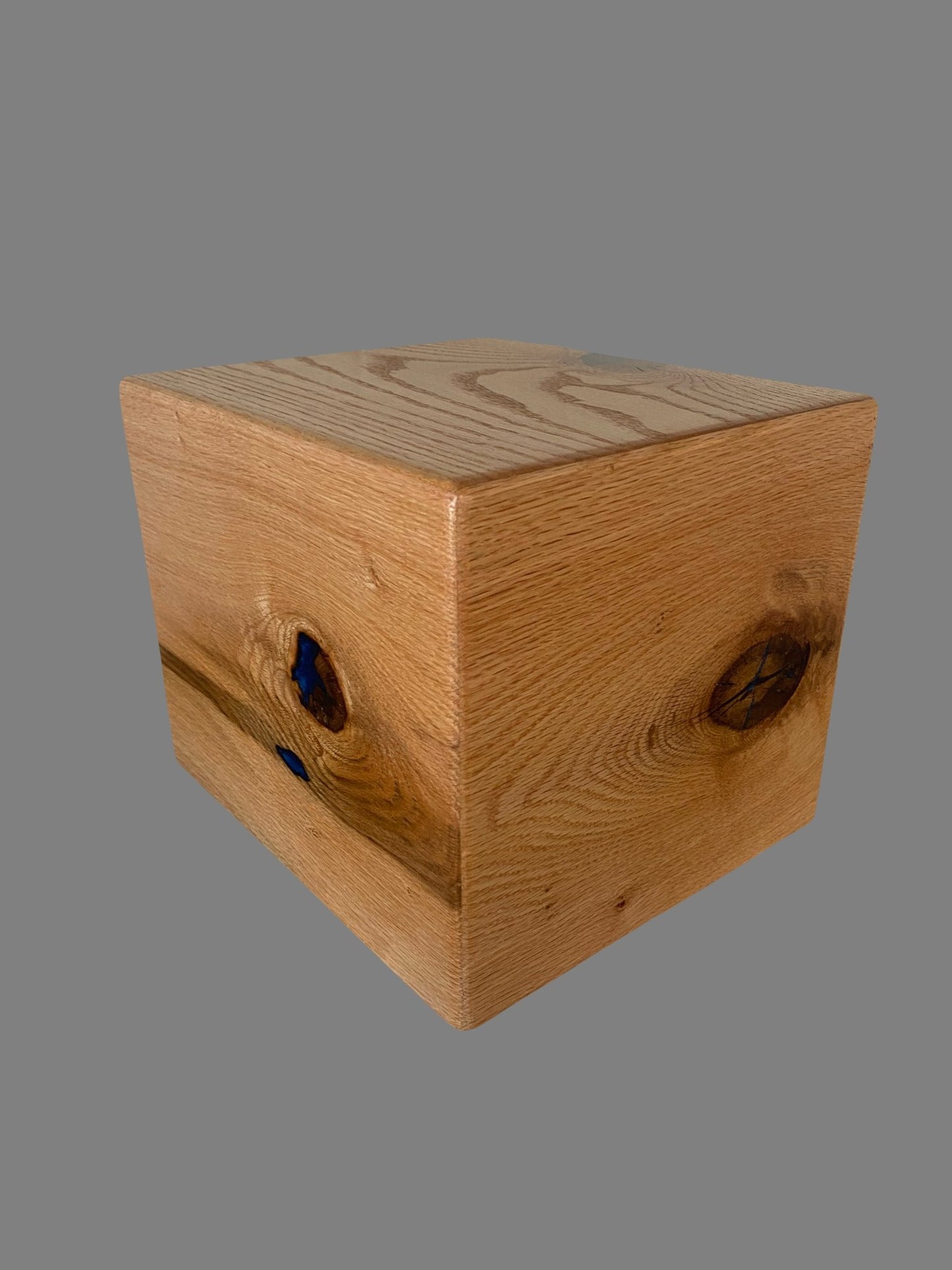 Minimalist Cremation Urn- Oak marbled, black epoxy, imperfect, knotty for Ashes, up to 225 pounds