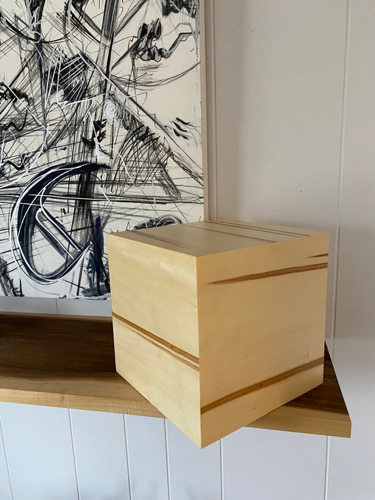 Minimalist Cremation Urn-Ambrosia maple, unique imperfect wood, for Adult Human Ashes, up to 270 pounds