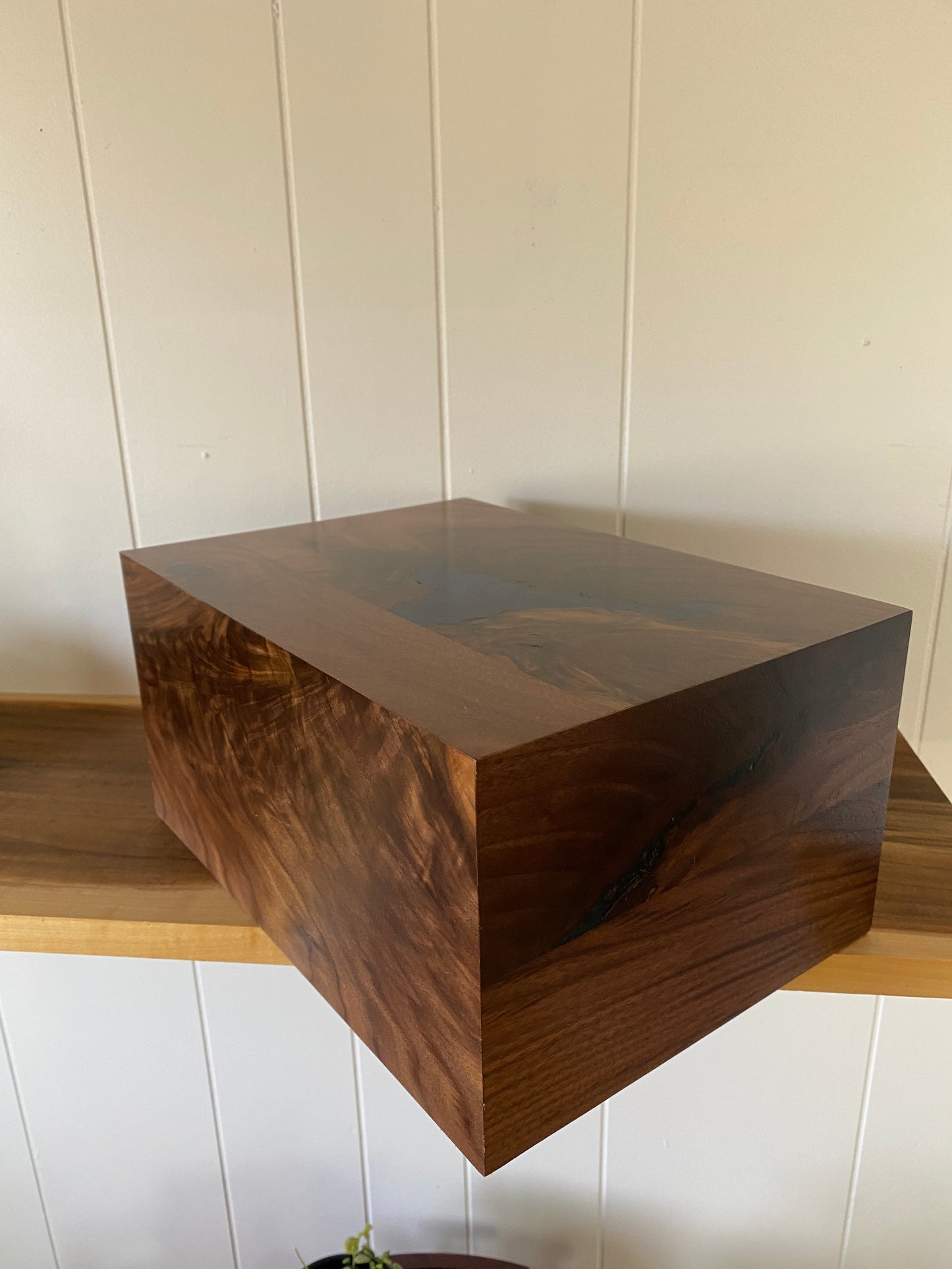 Minimalist Cremation Urn-Black, Walnut, black, green and blue epoxy for Adult Human Ashes, up to 325 pounds