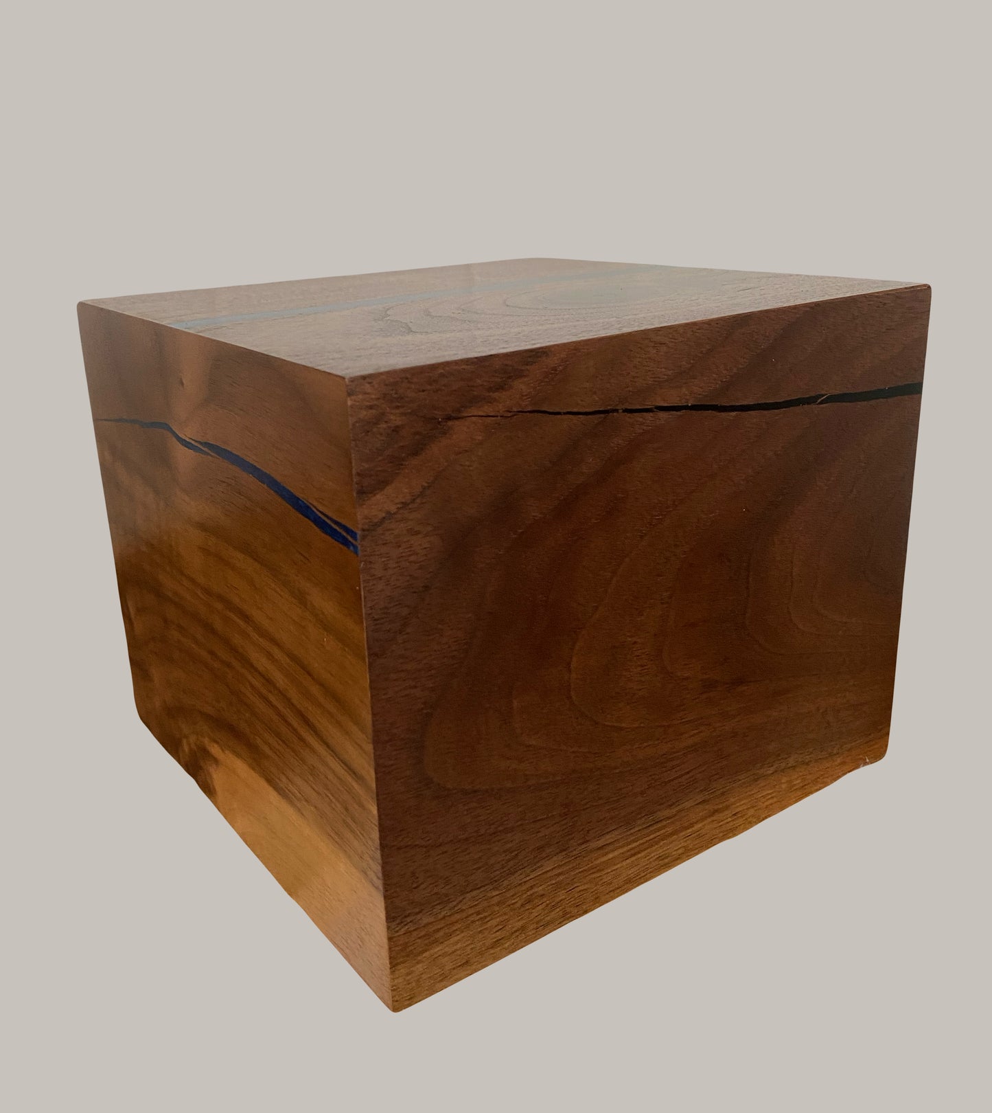 Handcrafted Cremation Urn-Black Walnut, blue and green epoxy, marbled imperfect wood, for Adult Human Ashes, up to 110 pounds